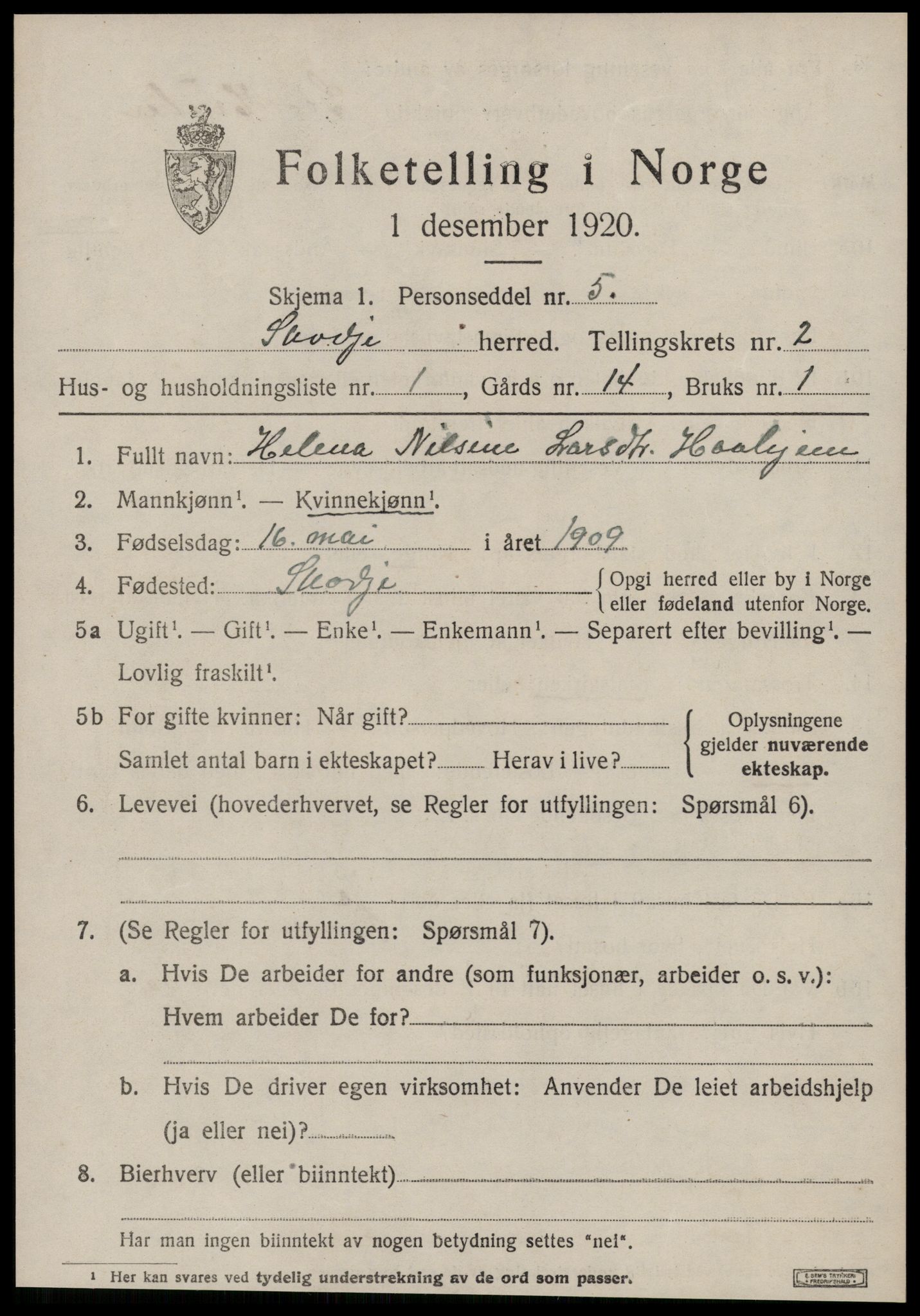 SAT, 1920 census for Skodje, 1920, p. 1111