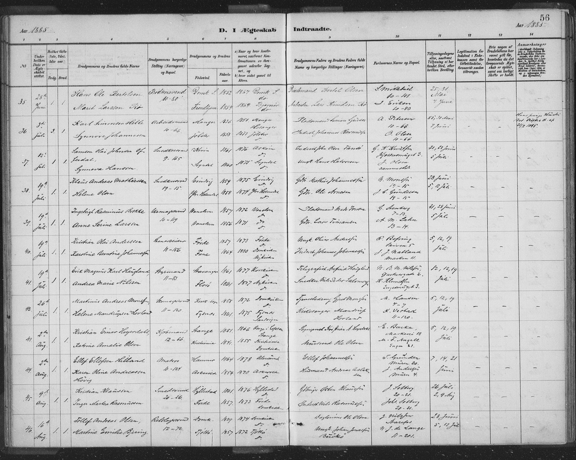 Domkirken sokneprestembete, AV/SAB-A-74801/H/Hab/L0032: Parish register (copy) no. D 4, 1880-1907, p. 56