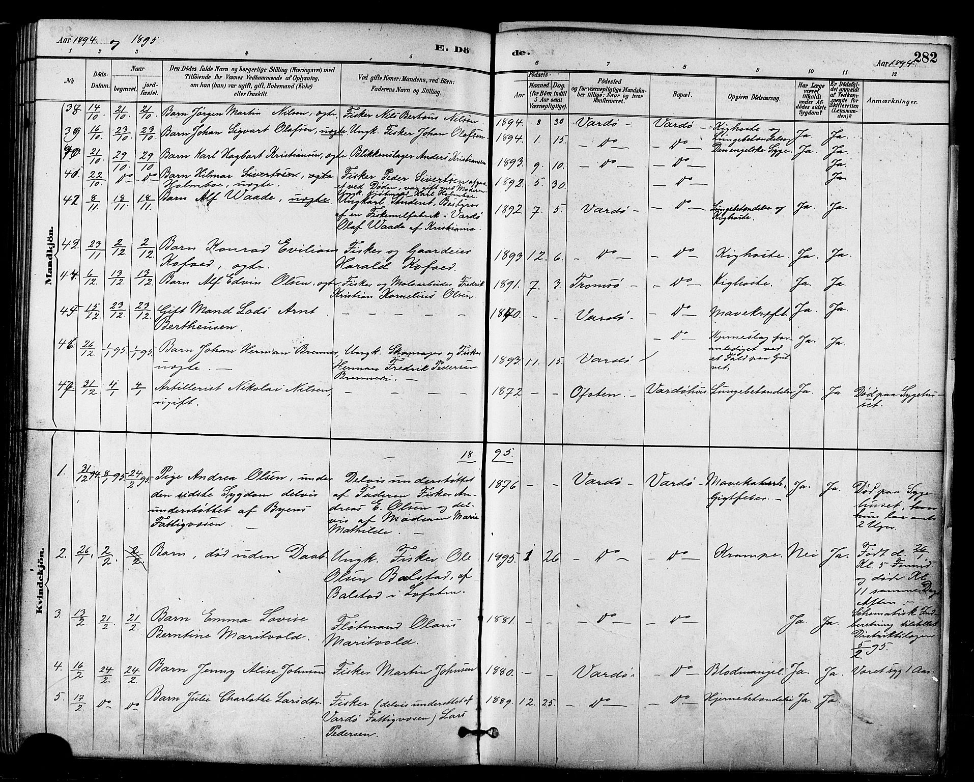 Vardø sokneprestkontor, SATØ/S-1332/H/Ha/L0007kirke: Parish register (official) no. 7, 1886-1897, p. 282