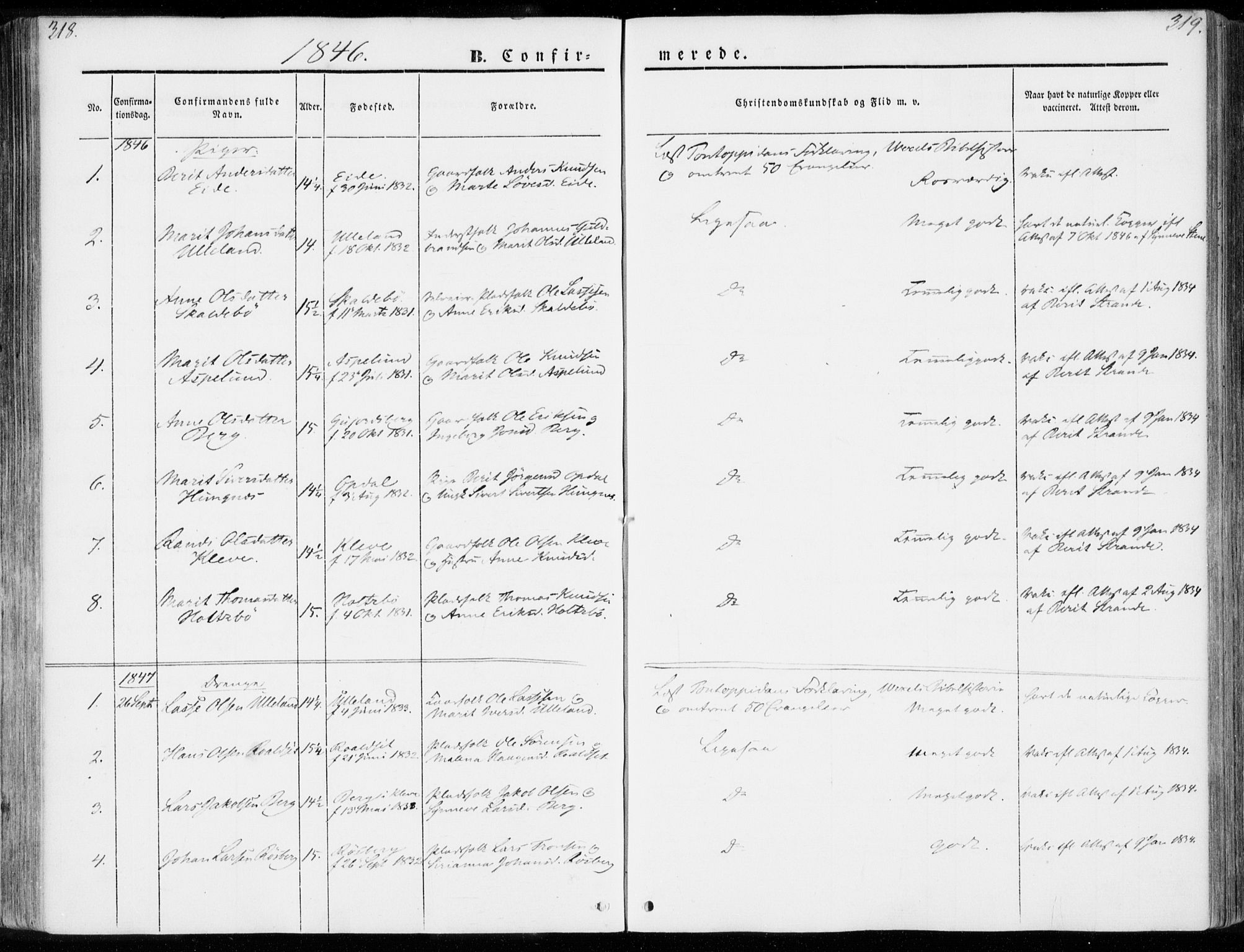 Ministerialprotokoller, klokkerbøker og fødselsregistre - Møre og Romsdal, AV/SAT-A-1454/557/L0680: Parish register (official) no. 557A02, 1843-1869, p. 318-319