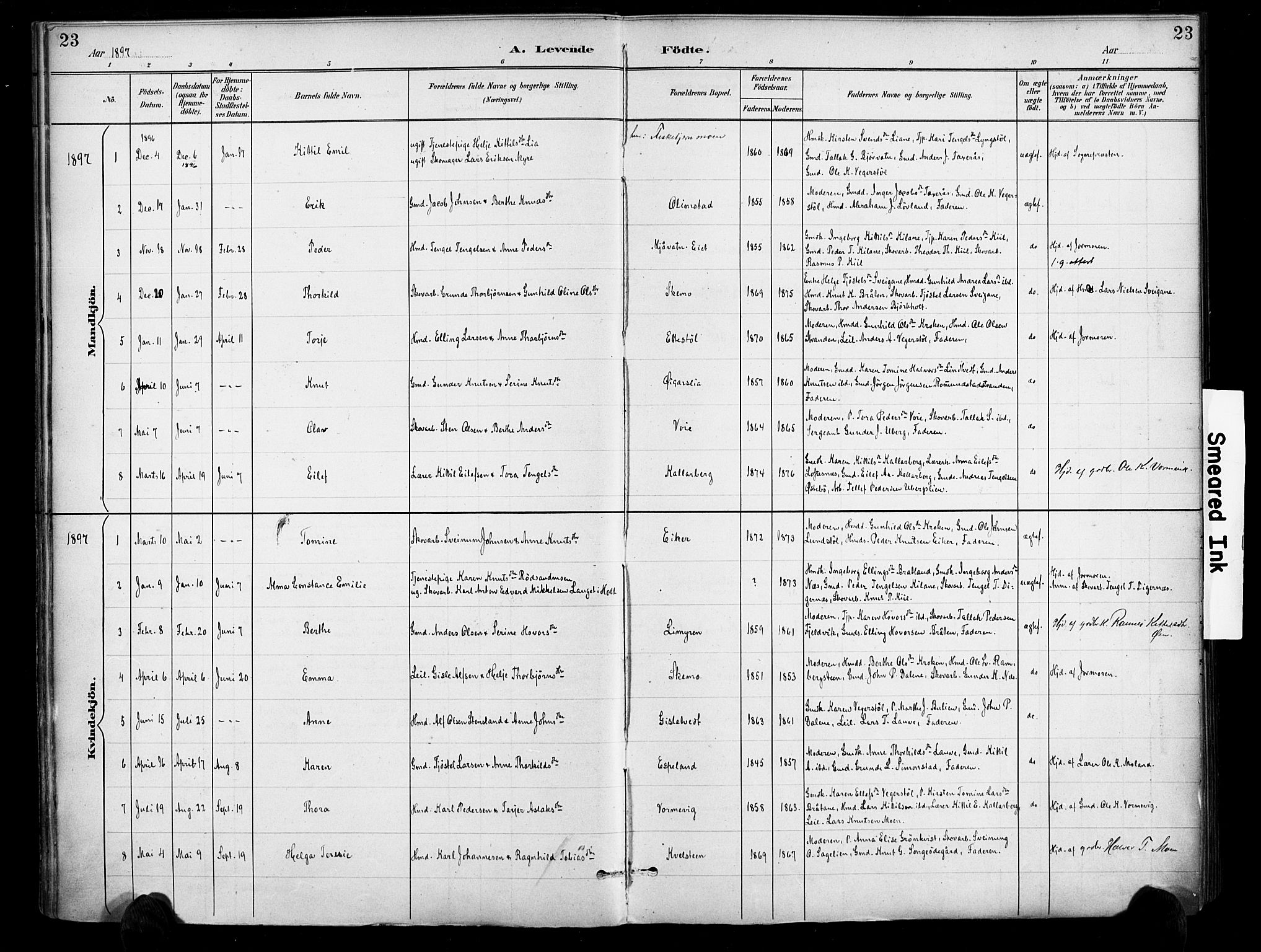 Gjerstad sokneprestkontor, AV/SAK-1111-0014/F/Fa/Fab/L0005: Parish register (official) no. A 5, 1891-1908, p. 23