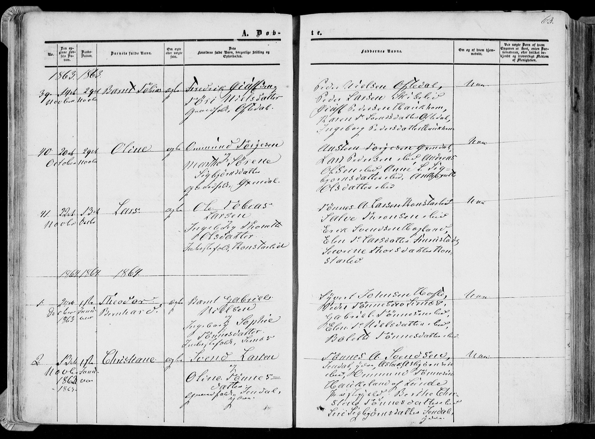 Bakke sokneprestkontor, SAK/1111-0002/F/Fa/Faa/L0006: Parish register (official) no. A 6, 1855-1877, p. 63