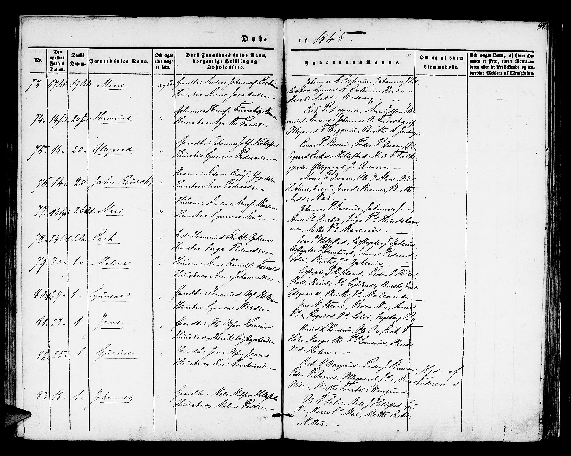 Hafslo sokneprestembete, SAB/A-80301/H/Haa/Haaa/L0005: Parish register (official) no. A 5, 1834-1852, p. 97