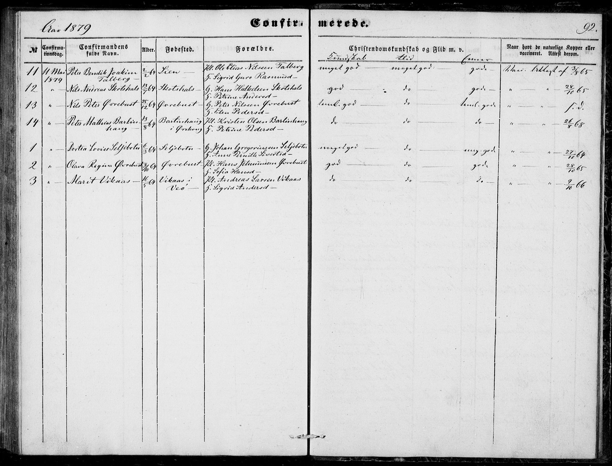 Ministerialprotokoller, klokkerbøker og fødselsregistre - Møre og Romsdal, AV/SAT-A-1454/520/L0281: Parish register (official) no. 520A10, 1851-1881, p. 92