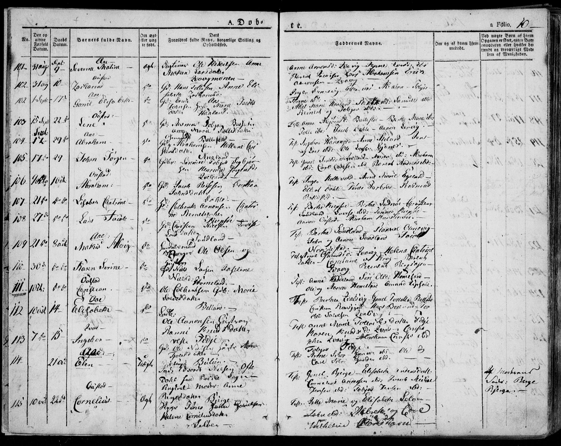 Lyngdal sokneprestkontor, SAK/1111-0029/F/Fa/Fac/L0007: Parish register (official) no. A 7, 1825-1838, p. 10