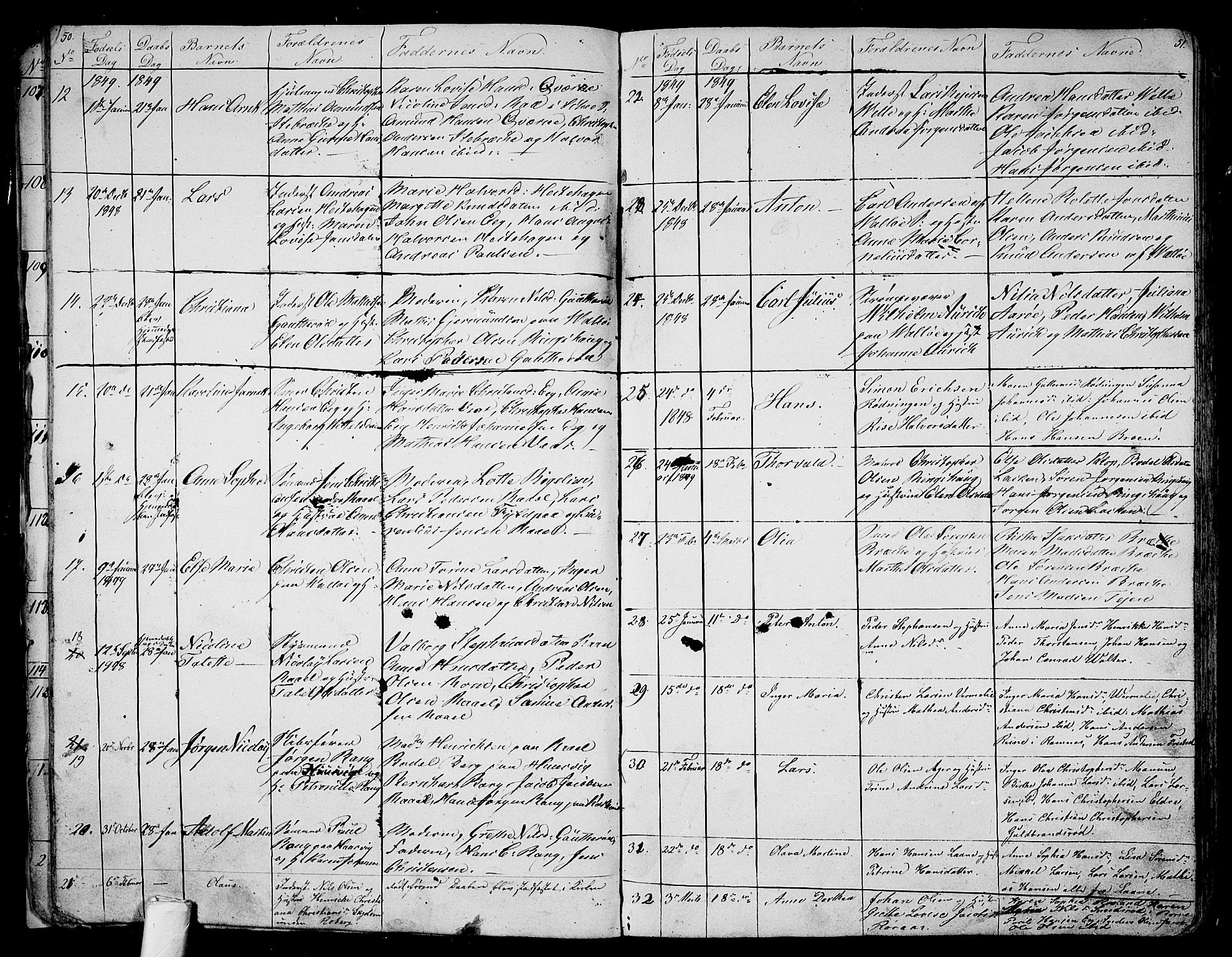 Sem kirkebøker, AV/SAKO-A-5/G/Ga/L0003: Parish register (copy) no. I 3, 1844-1855, p. 50-51