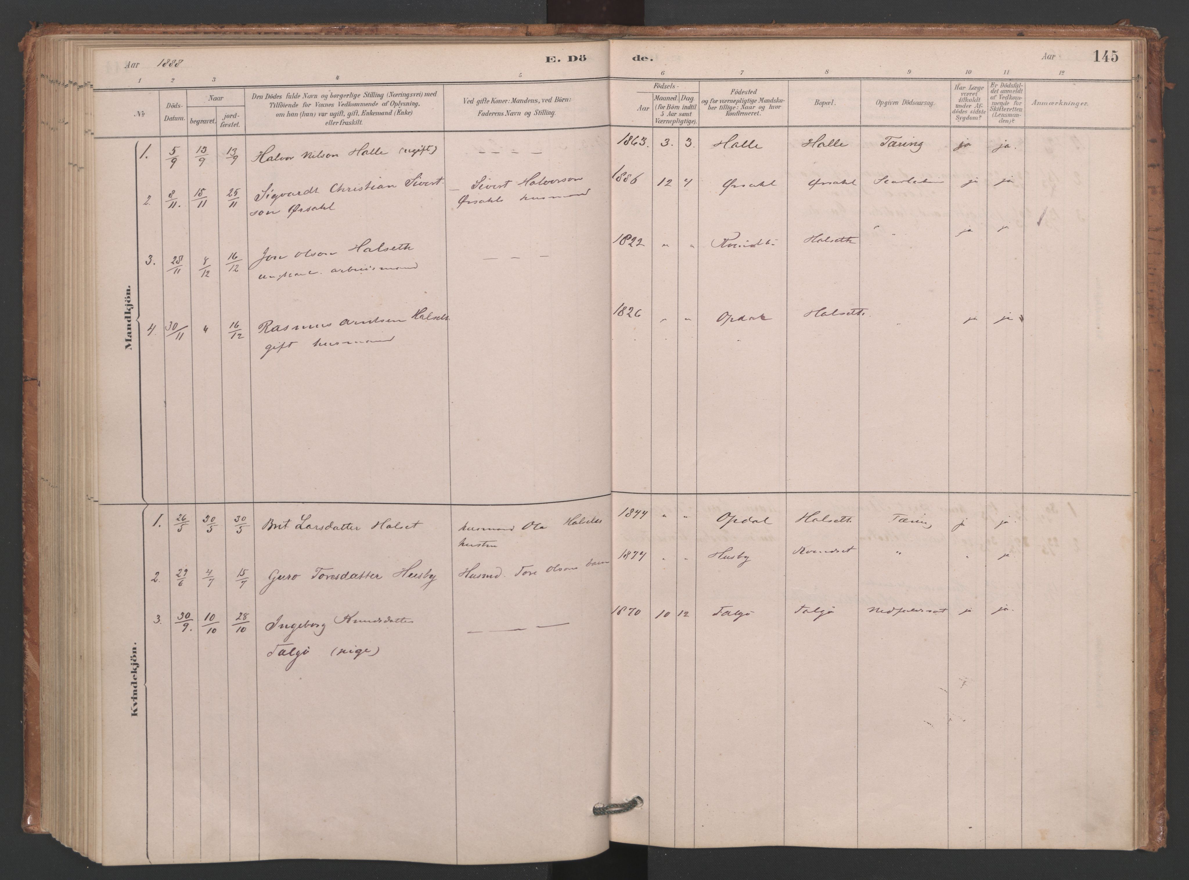 Ministerialprotokoller, klokkerbøker og fødselsregistre - Møre og Romsdal, SAT/A-1454/593/L1034: Parish register (official) no. 593A01, 1879-1911, p. 145