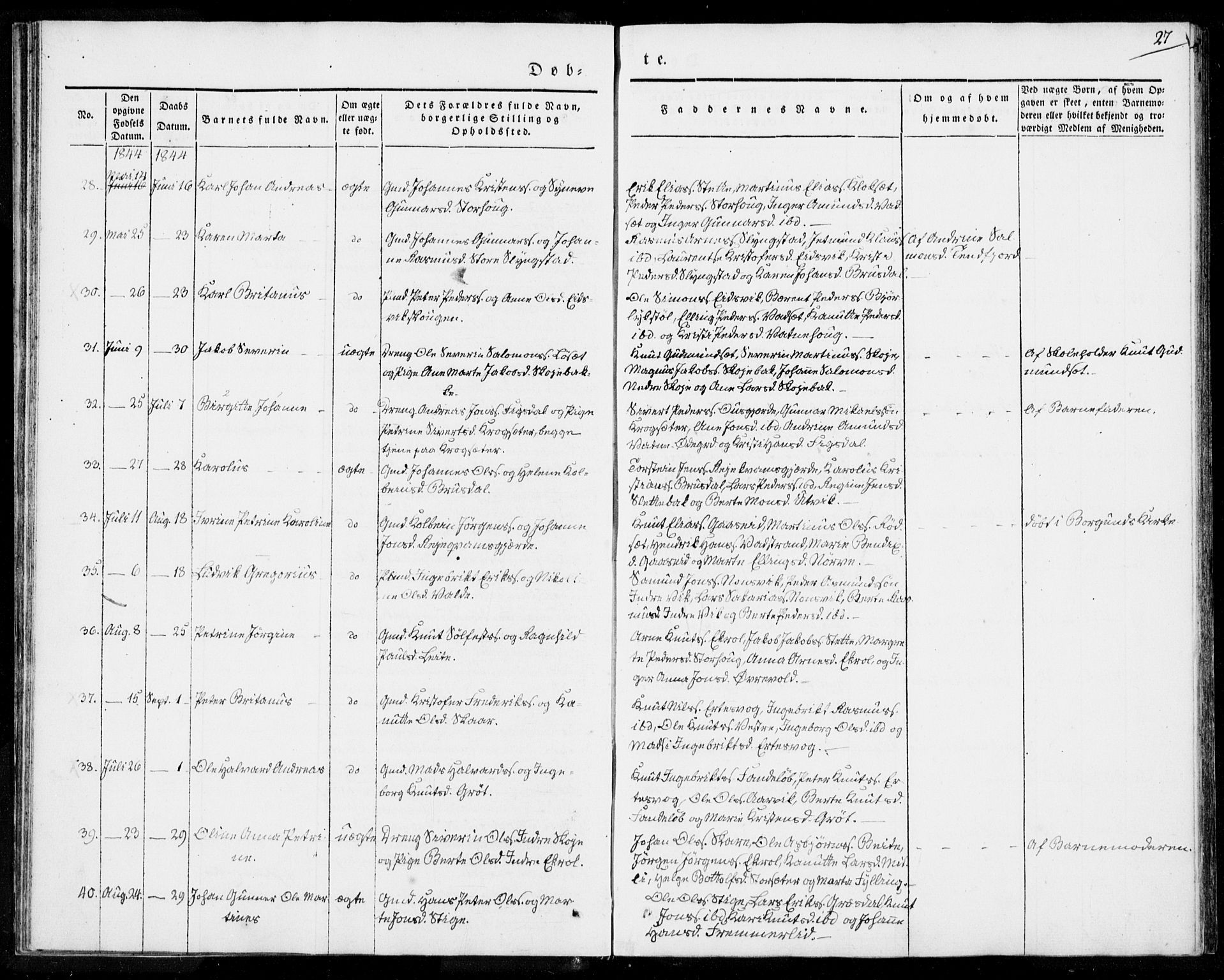 Ministerialprotokoller, klokkerbøker og fødselsregistre - Møre og Romsdal, AV/SAT-A-1454/524/L0352: Parish register (official) no. 524A04, 1838-1847, p. 27