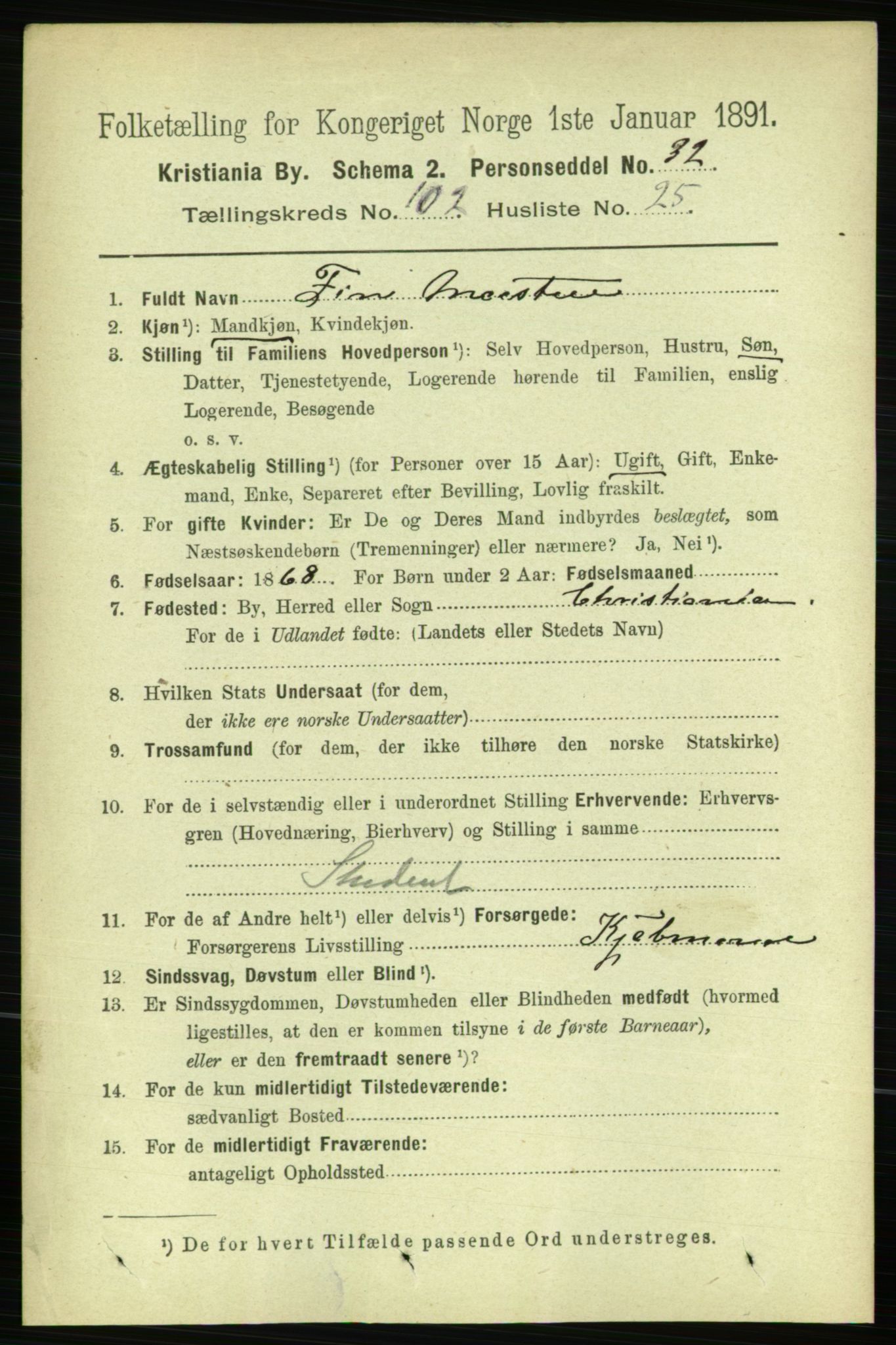 RA, 1891 census for 0301 Kristiania, 1891, p. 51103