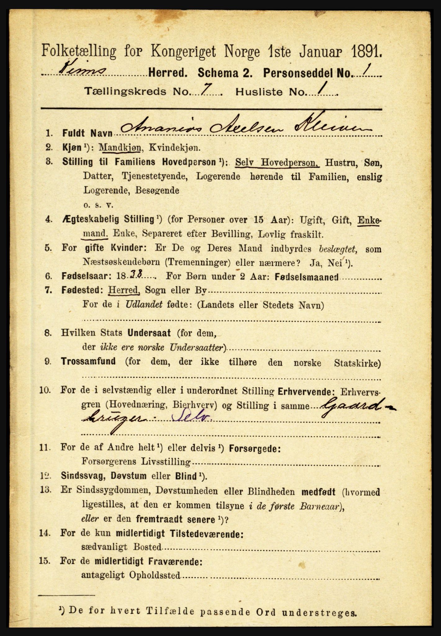 RA, 1891 census for 1437 Kinn, 1891, p. 2672