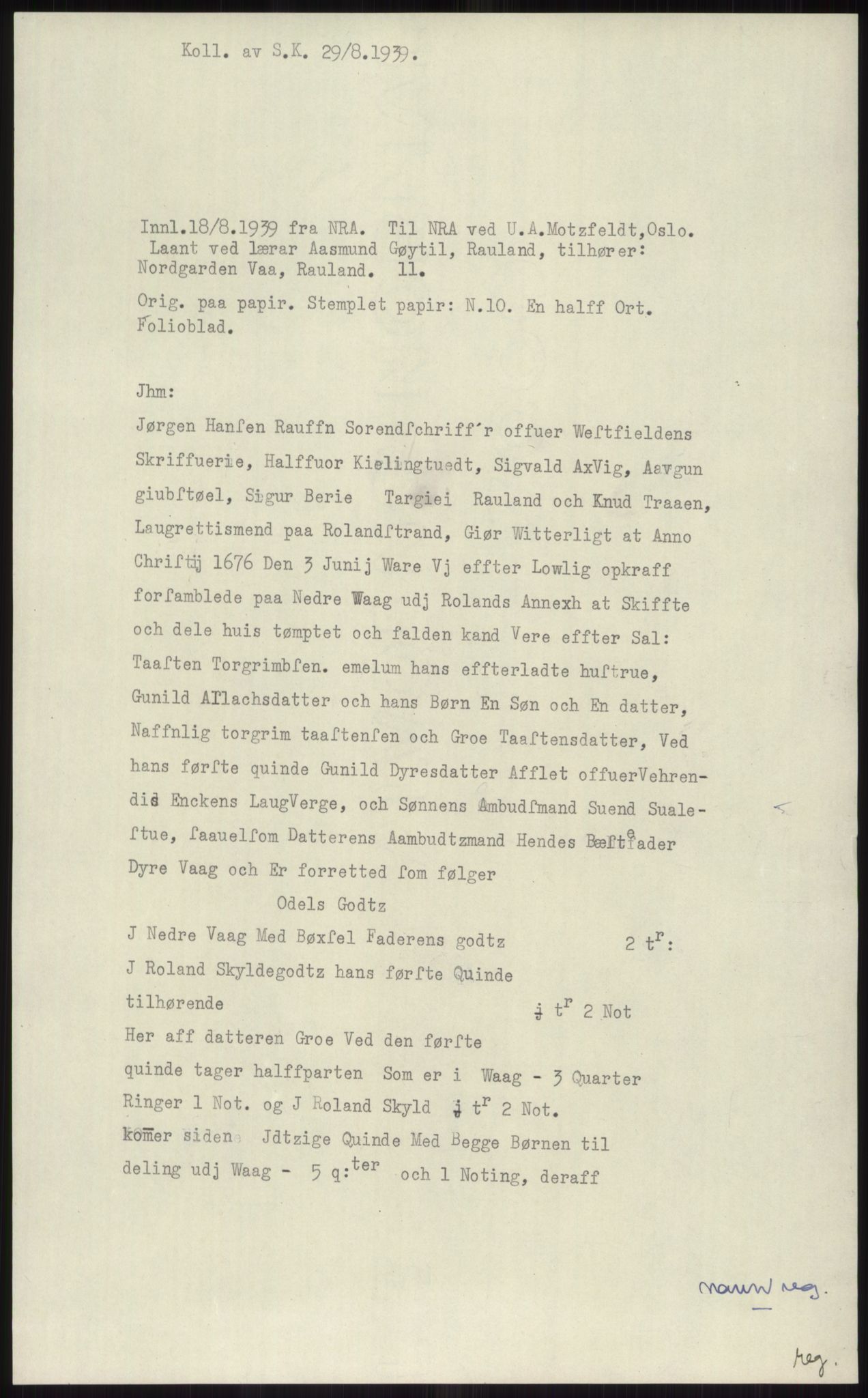 Samlinger til kildeutgivelse, Diplomavskriftsamlingen, RA/EA-4053/H/Ha, p. 3876