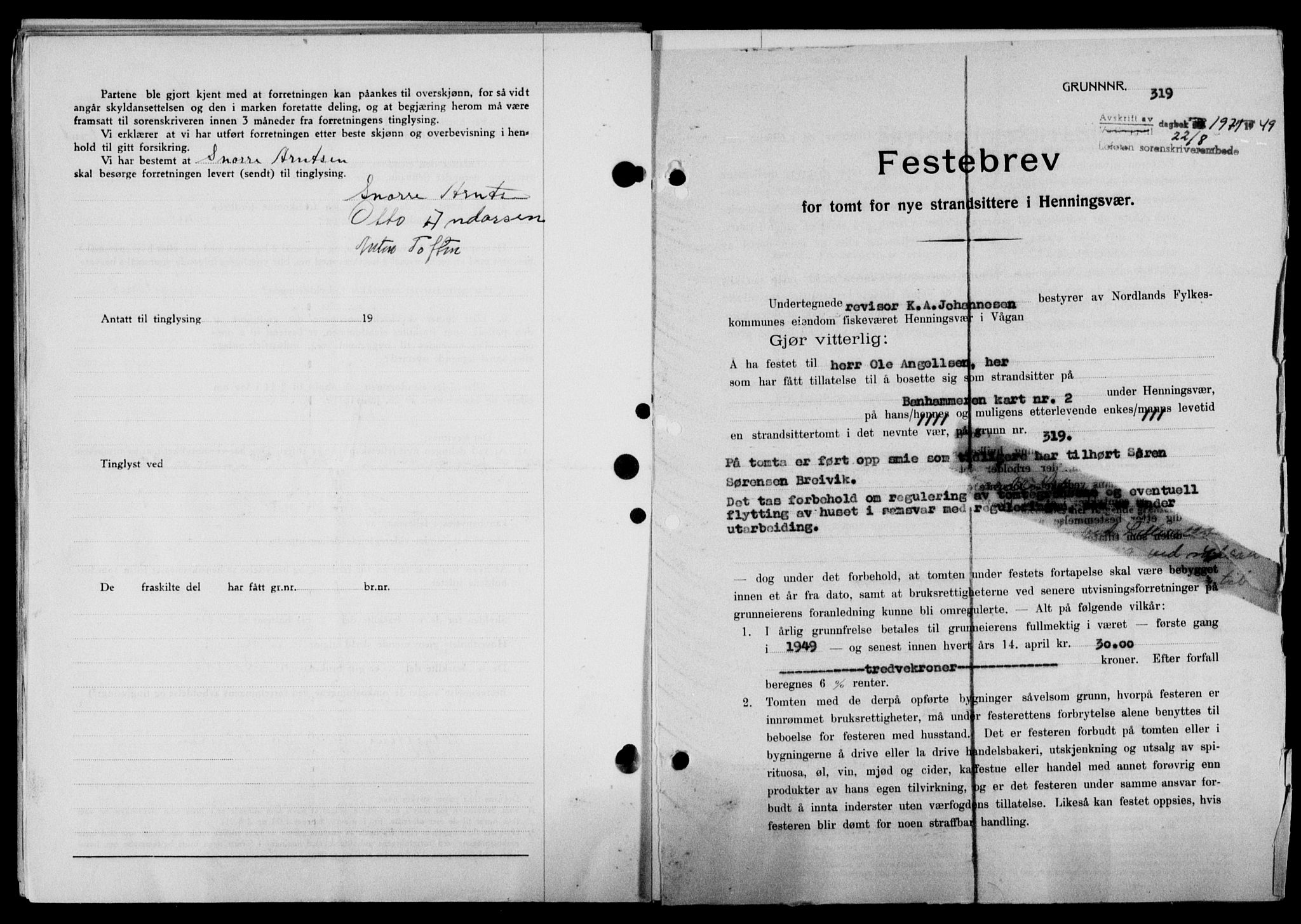 Lofoten sorenskriveri, SAT/A-0017/1/2/2C/L0021a: Mortgage book no. 21a, 1949-1949, Diary no: : 1971/1949