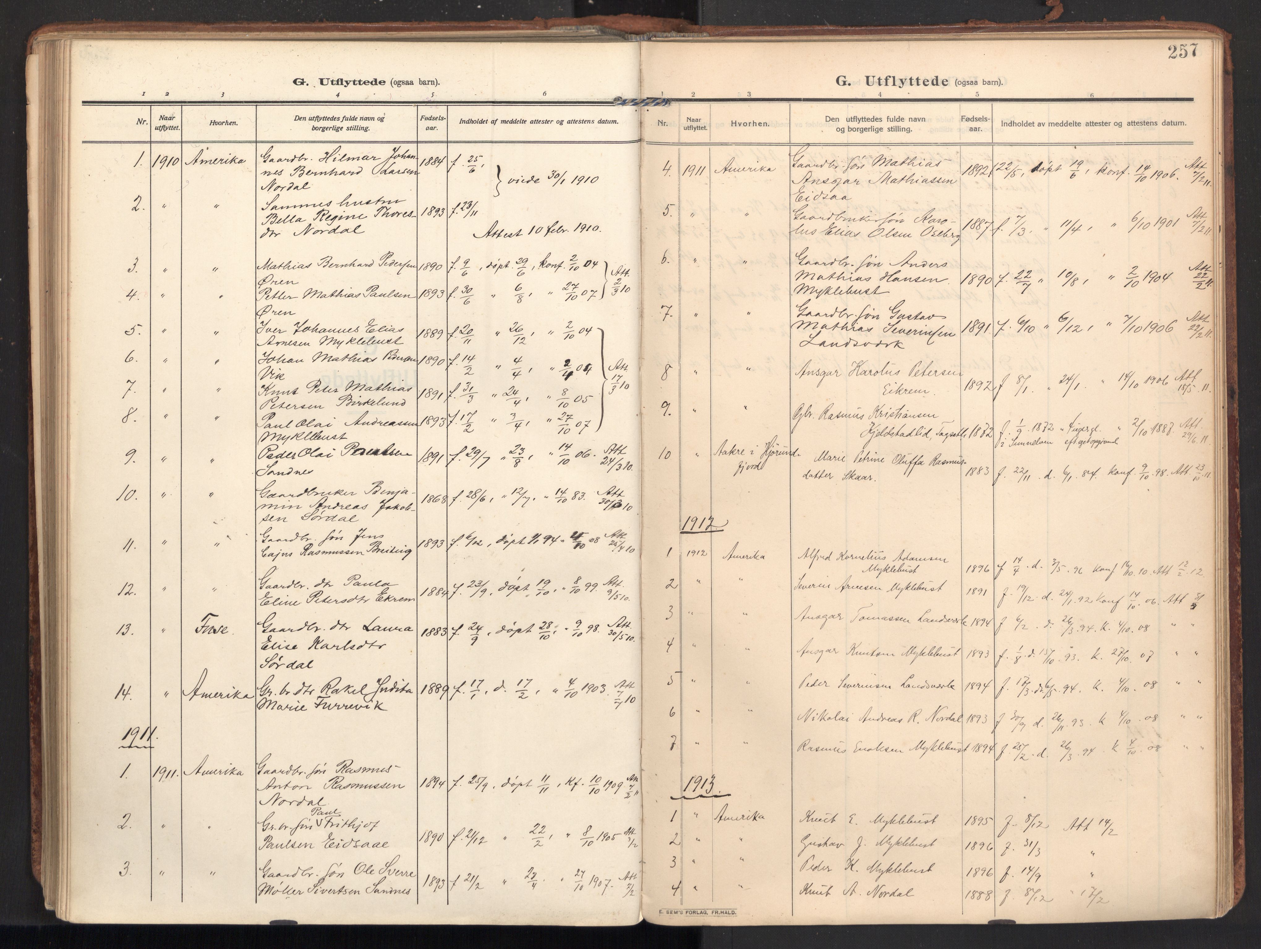 Ministerialprotokoller, klokkerbøker og fødselsregistre - Møre og Romsdal, SAT/A-1454/502/L0026: Parish register (official) no. 502A04, 1909-1933, p. 257