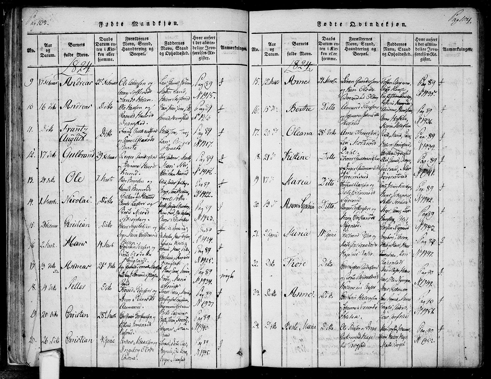 Trøgstad prestekontor Kirkebøker, AV/SAO-A-10925/F/Fa/L0006: Parish register (official) no. I 6, 1815-1844, p. 103-104