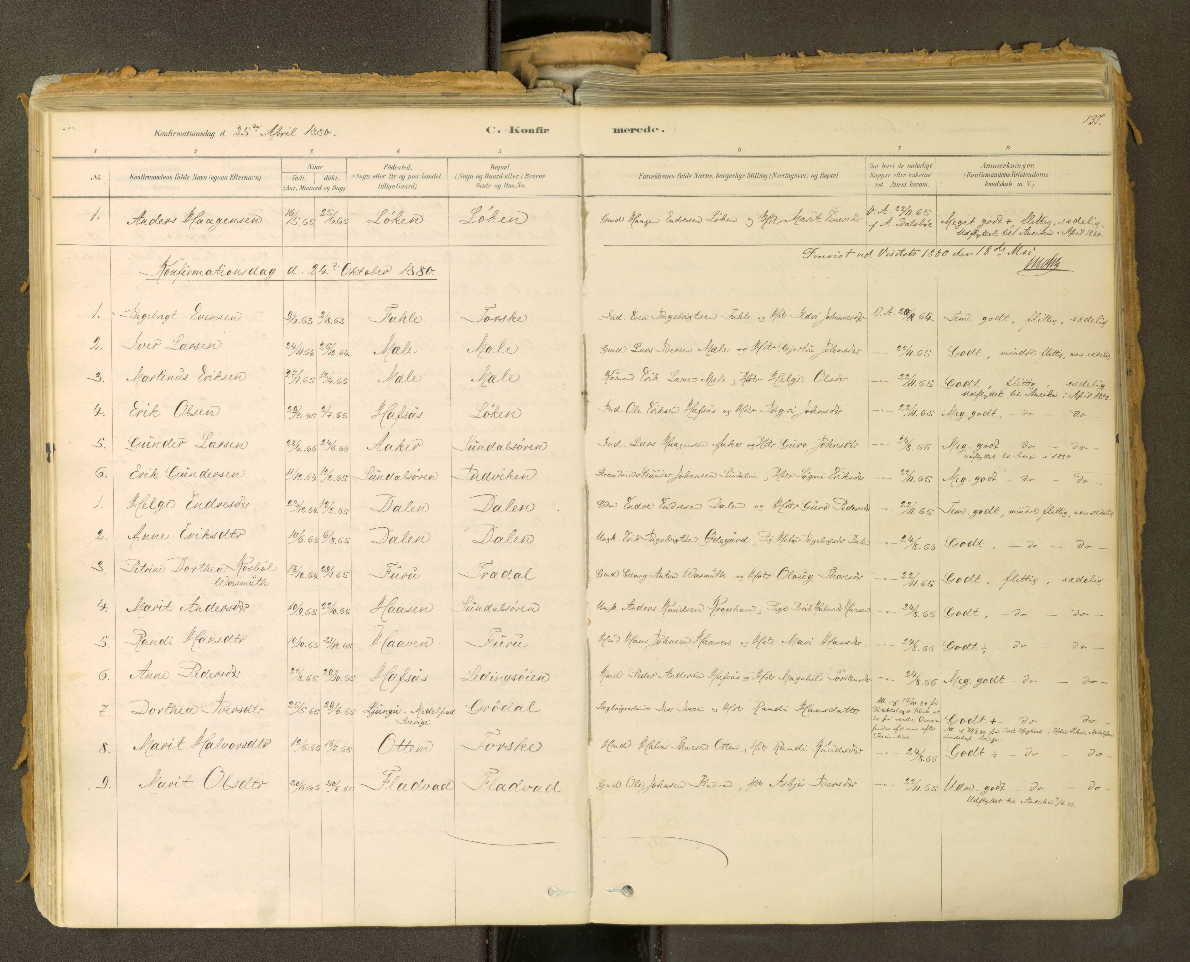 Sunndal sokneprestkontor, SAT/A-1085/1/I/I1/I1a: Parish register (official) no. 2, 1877-1914, p. 137