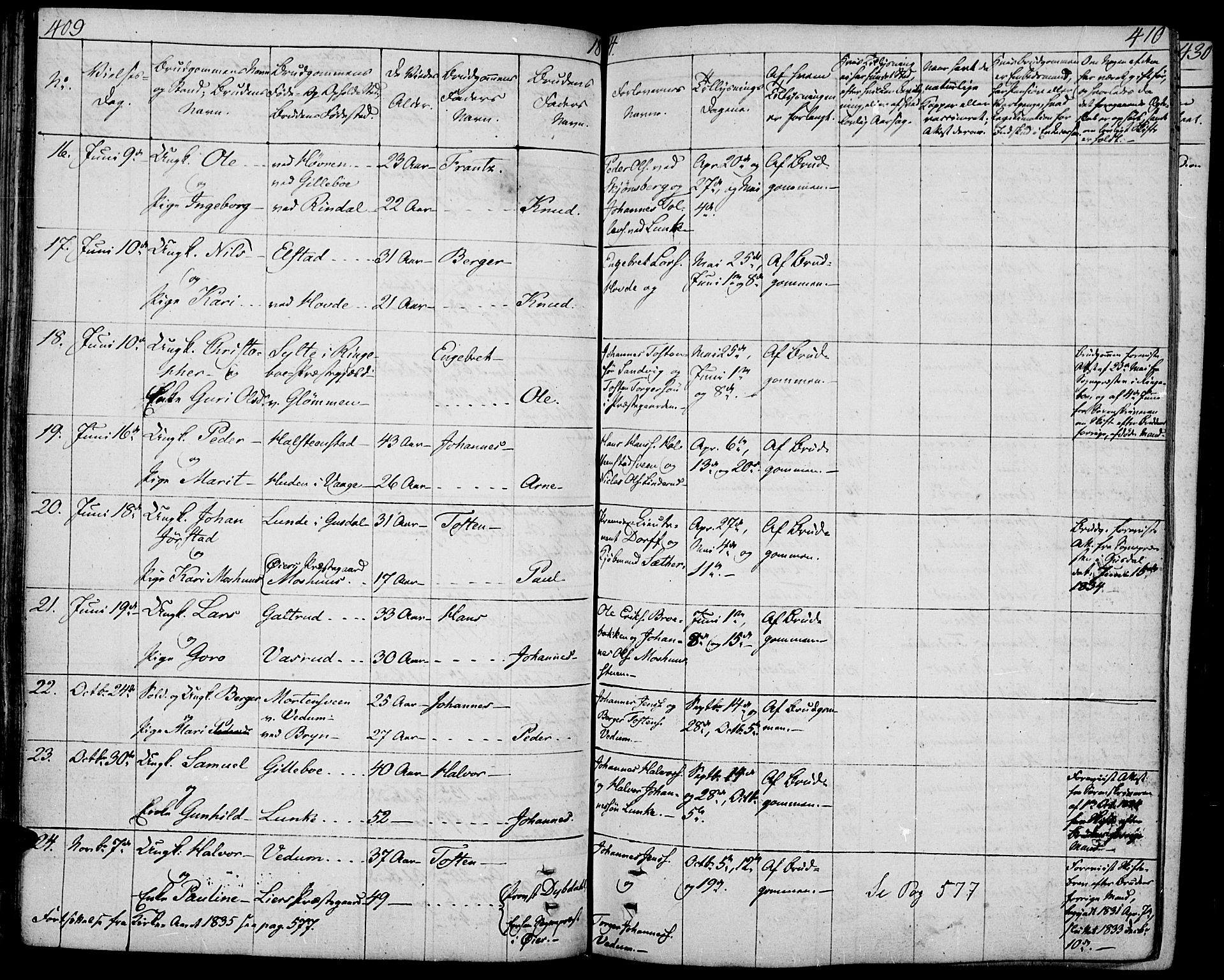 Øyer prestekontor, SAH/PREST-084/H/Ha/Haa/L0004: Parish register (official) no. 4, 1824-1841, p. 409-410
