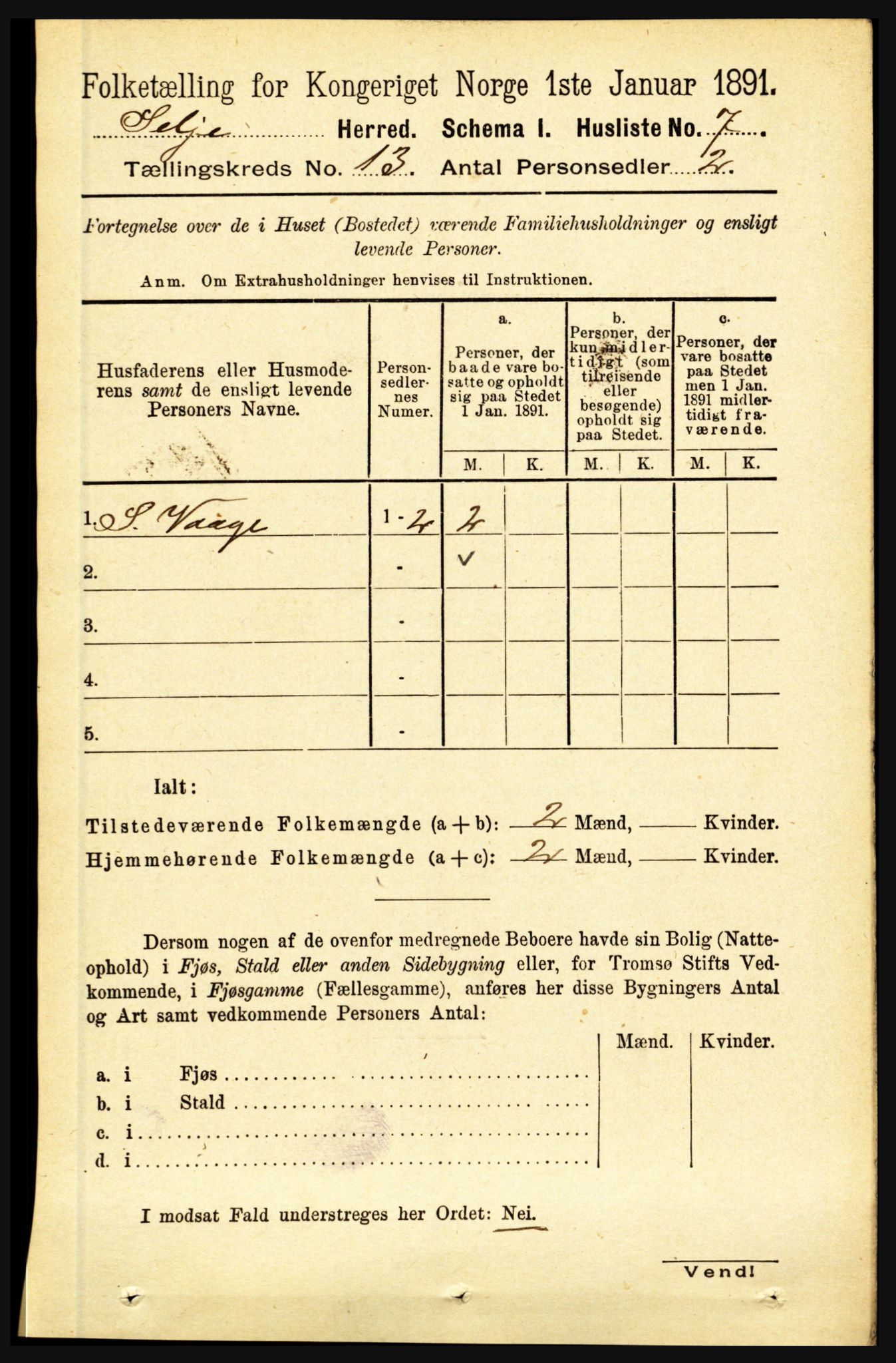 RA, 1891 census for 1441 Selje, 1891, p. 4060