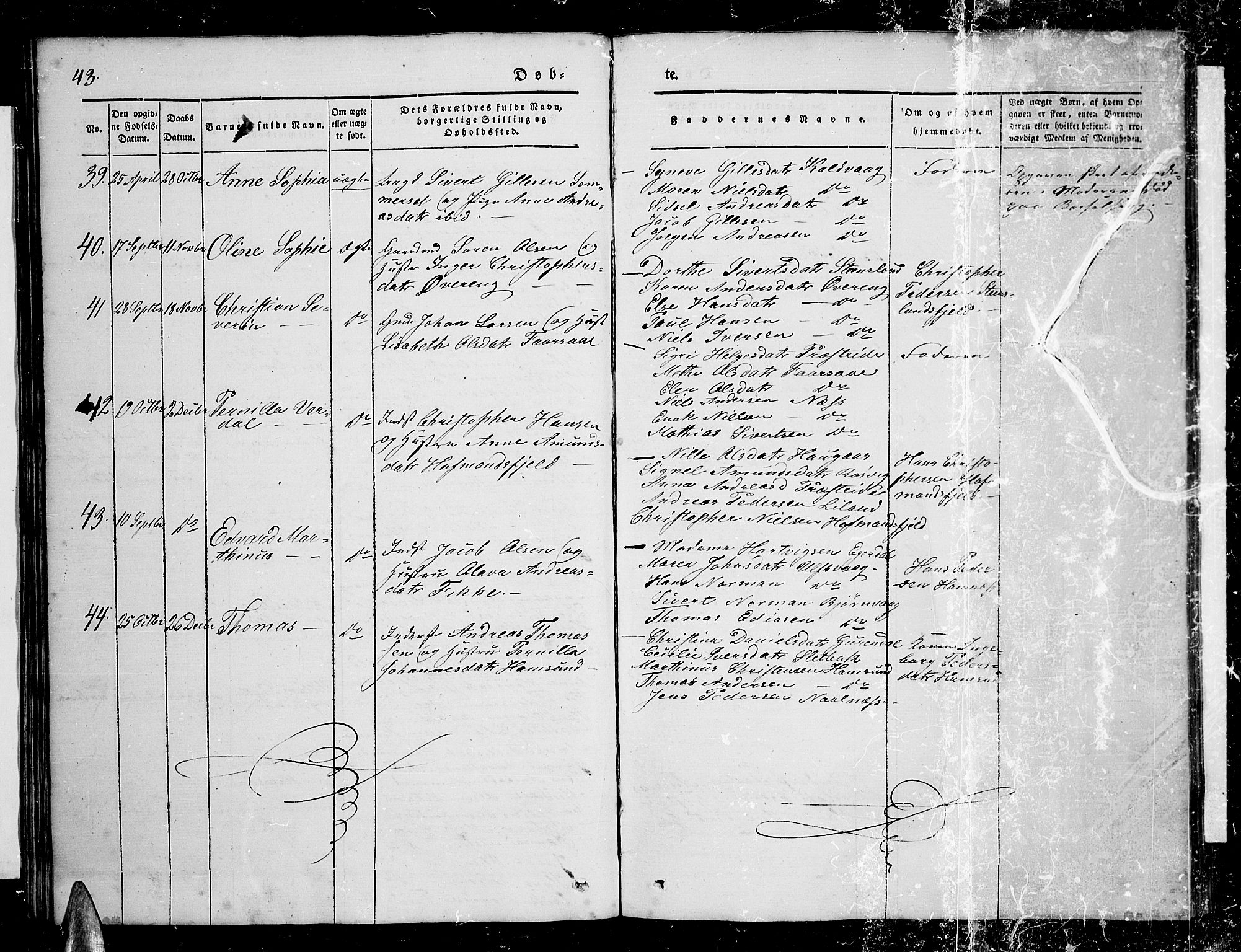 Ministerialprotokoller, klokkerbøker og fødselsregistre - Nordland, AV/SAT-A-1459/859/L0856: Parish register (copy) no. 859C02, 1843-1854, p. 43