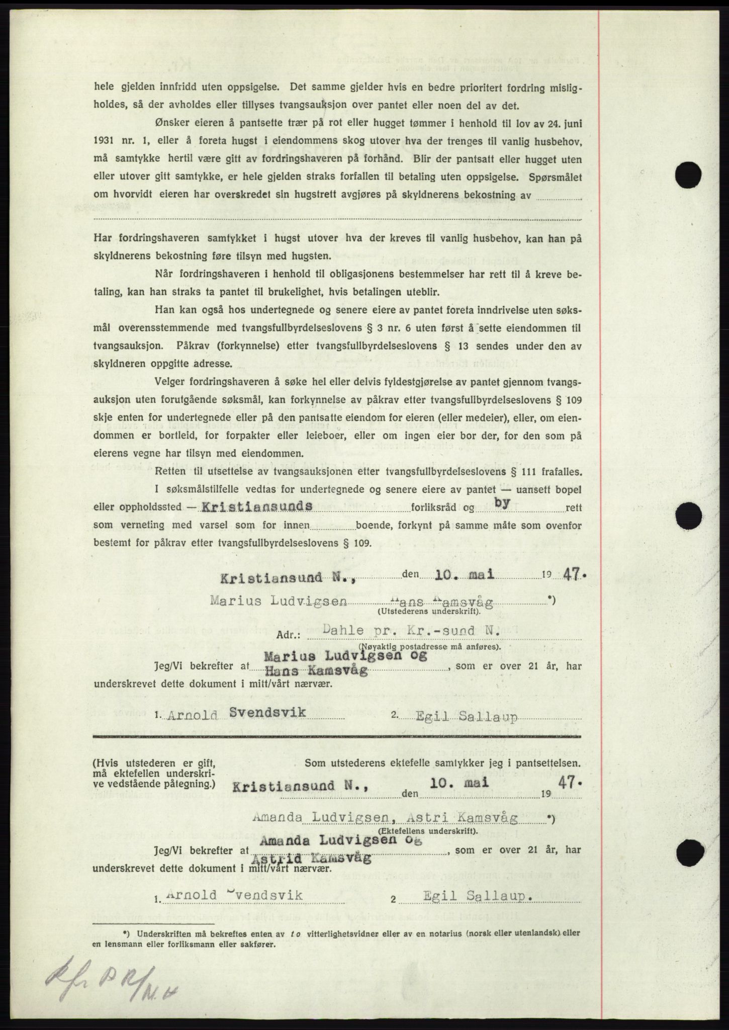 Nordmøre sorenskriveri, AV/SAT-A-4132/1/2/2Ca: Mortgage book no. B96, 1947-1947, Diary no: : 1191/1947