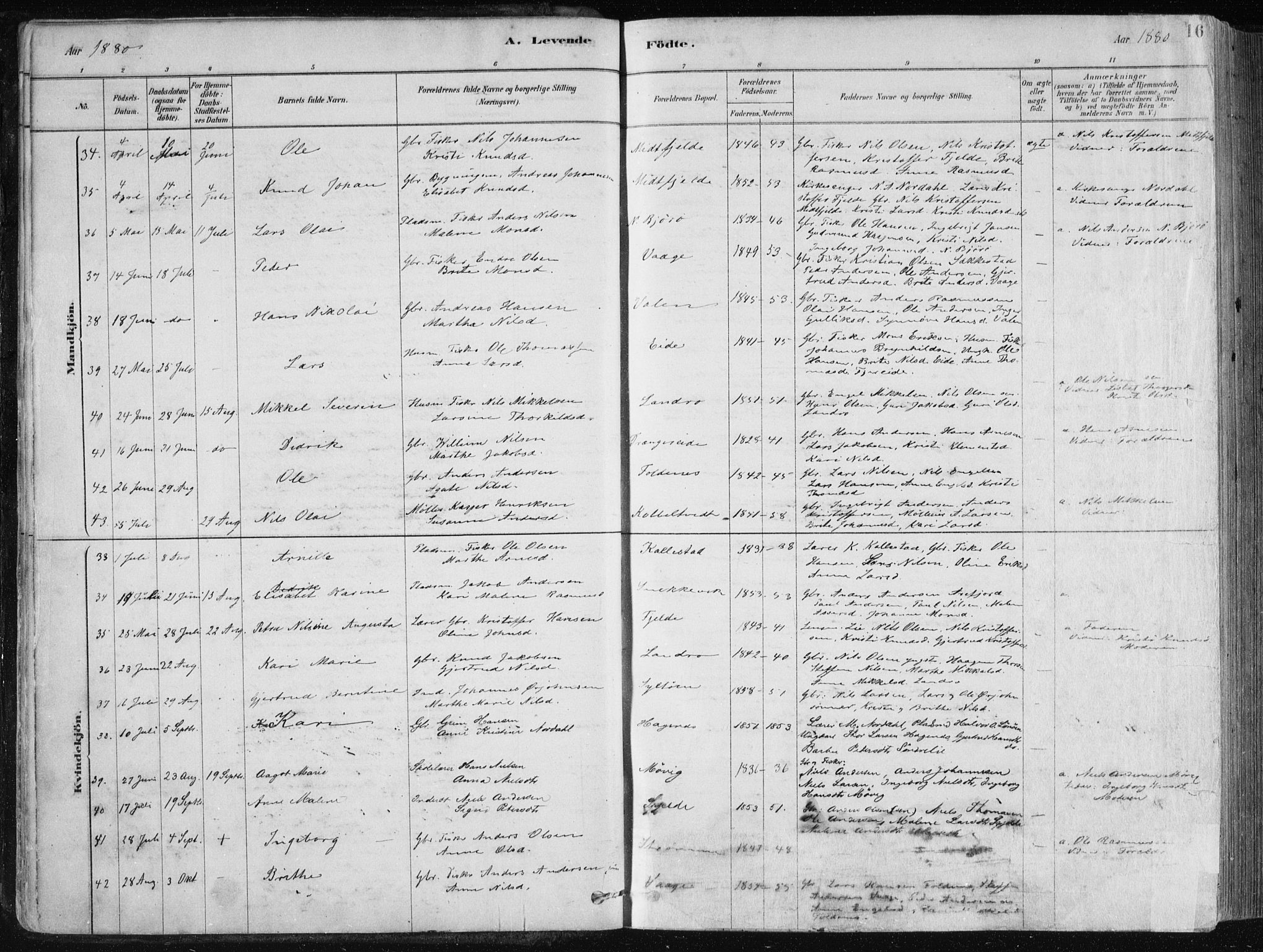 Fjell sokneprestembete, SAB/A-75301/H/Haa: Parish register (official) no. A  8, 1878-1898, p. 16