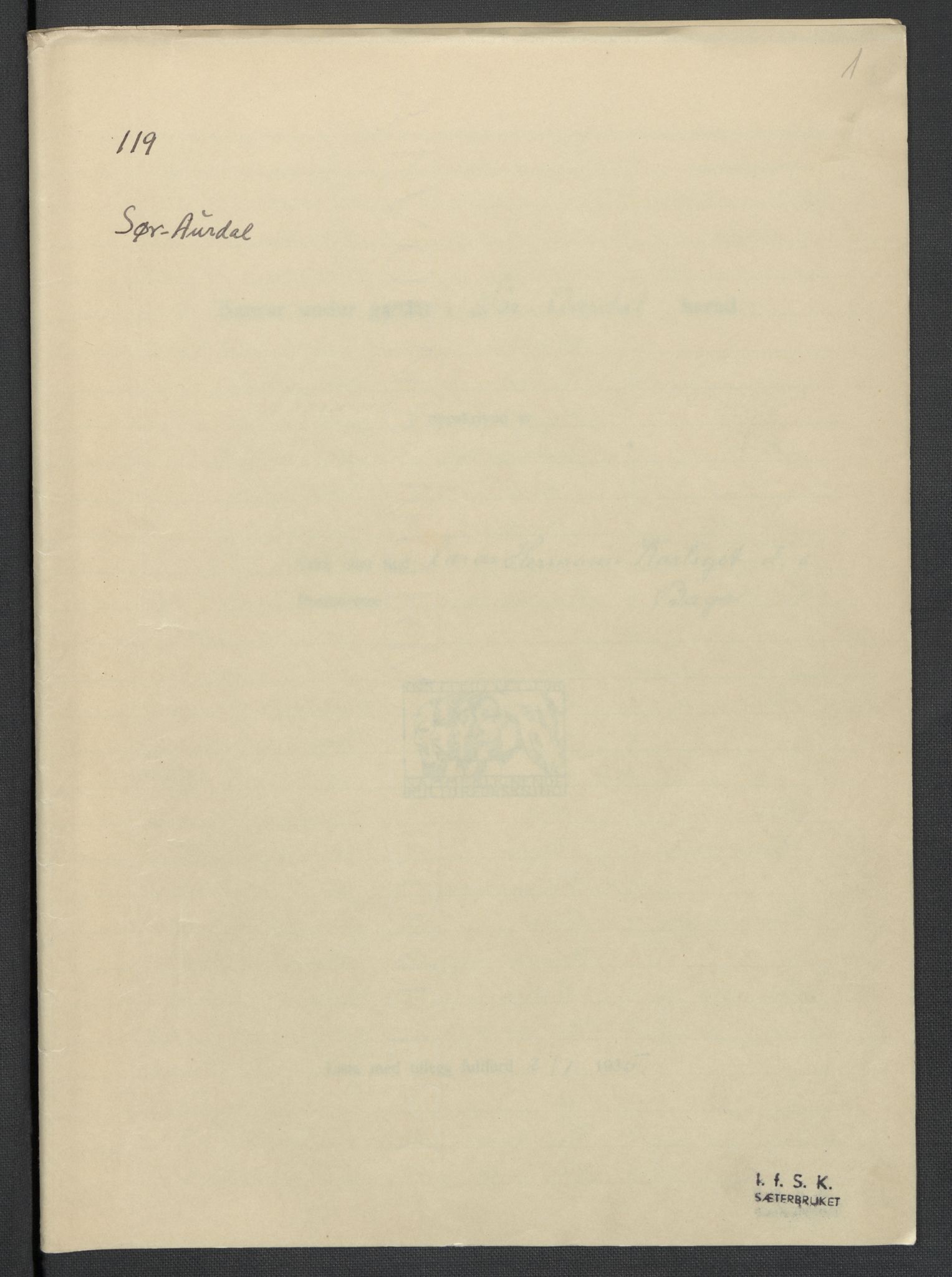 Instituttet for sammenlignende kulturforskning, RA/PA-0424/F/Fc/L0005/0001: Eske B5: / Oppland (perm X), 1934-1935, p. 1