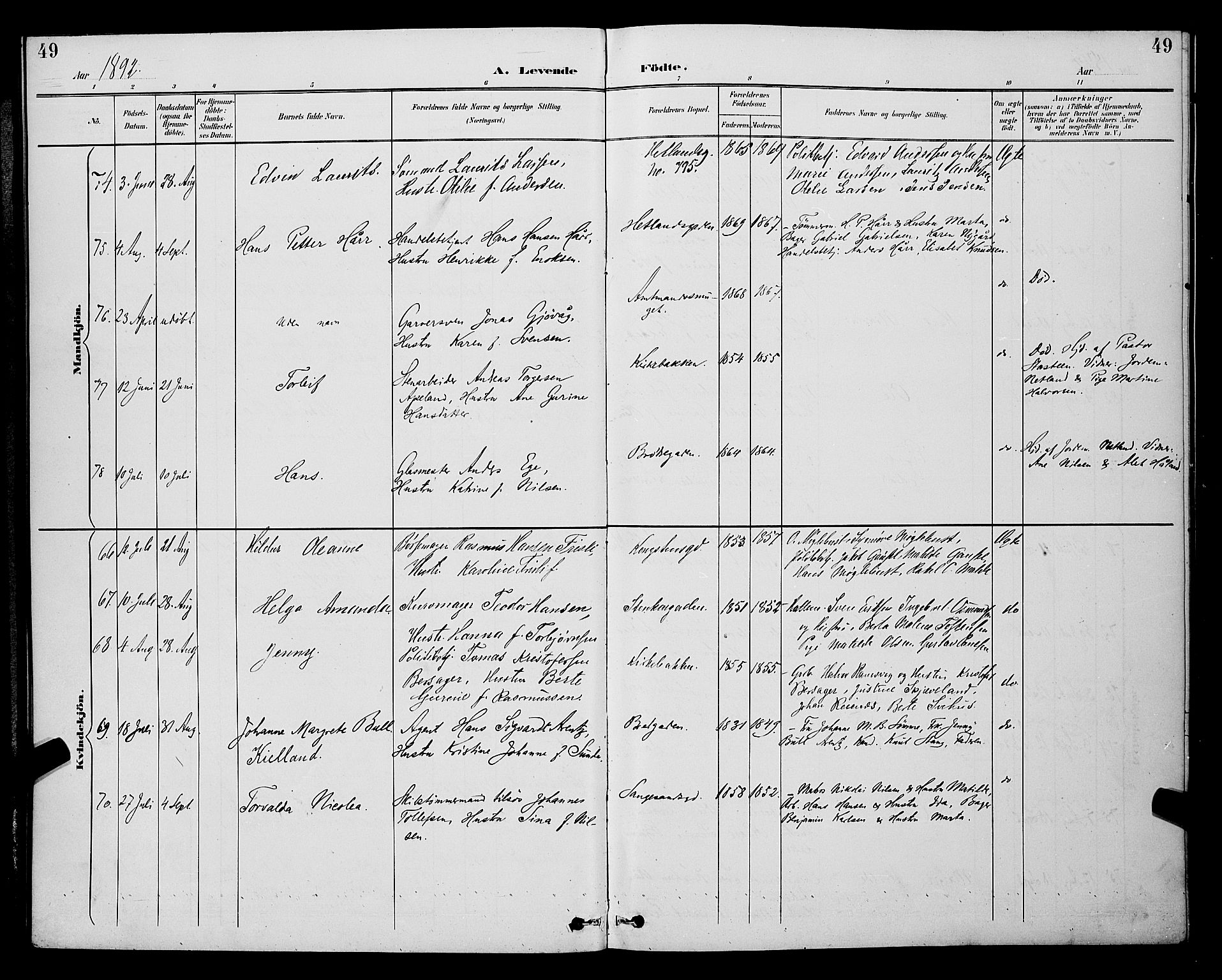 St. Petri sokneprestkontor, AV/SAST-A-101813/001/30/30BB/L0006: Parish register (copy) no. B 6, 1890-1897, p. 49