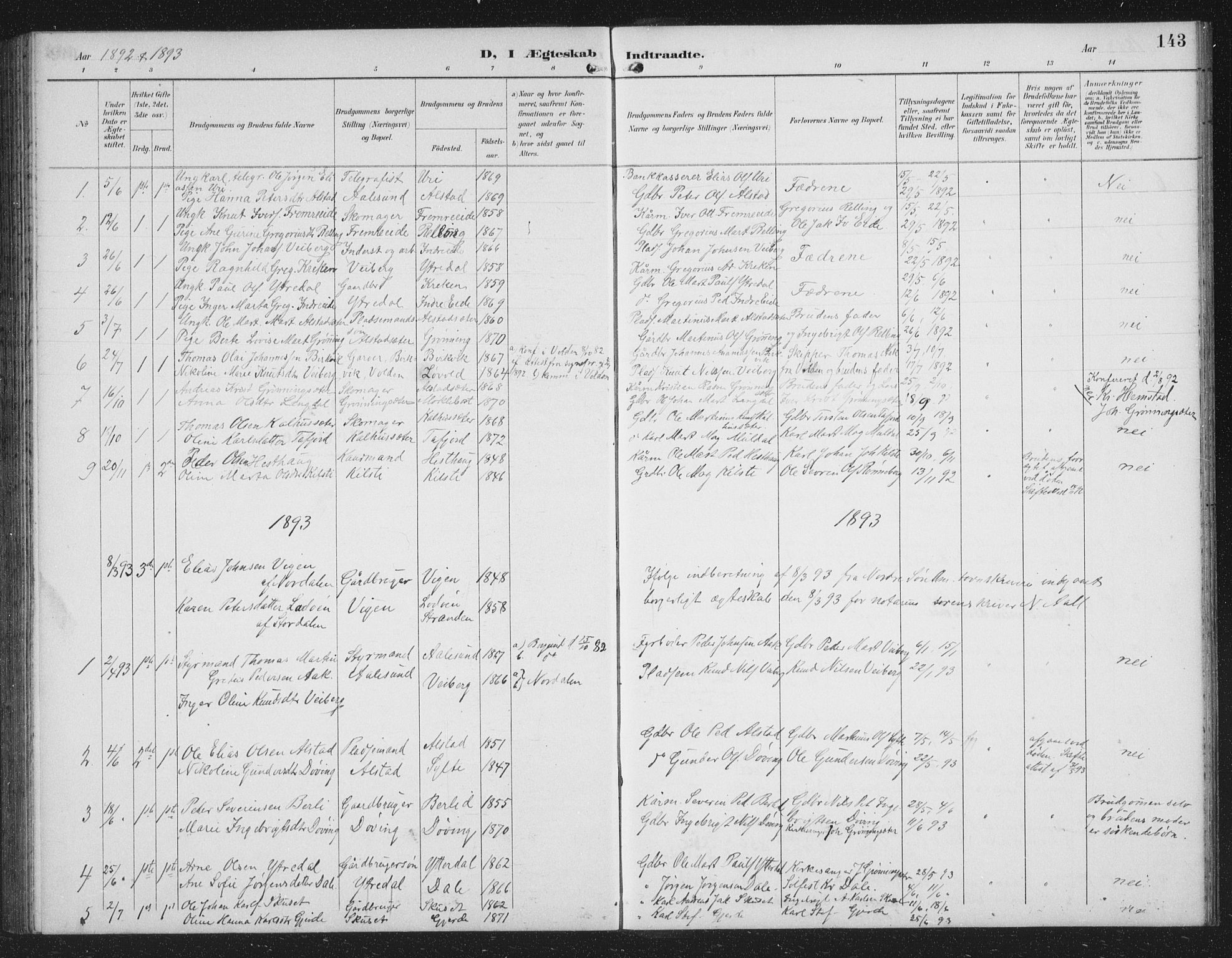 Ministerialprotokoller, klokkerbøker og fødselsregistre - Møre og Romsdal, AV/SAT-A-1454/519/L0264: Parish register (copy) no. 519C05, 1892-1910, p. 143