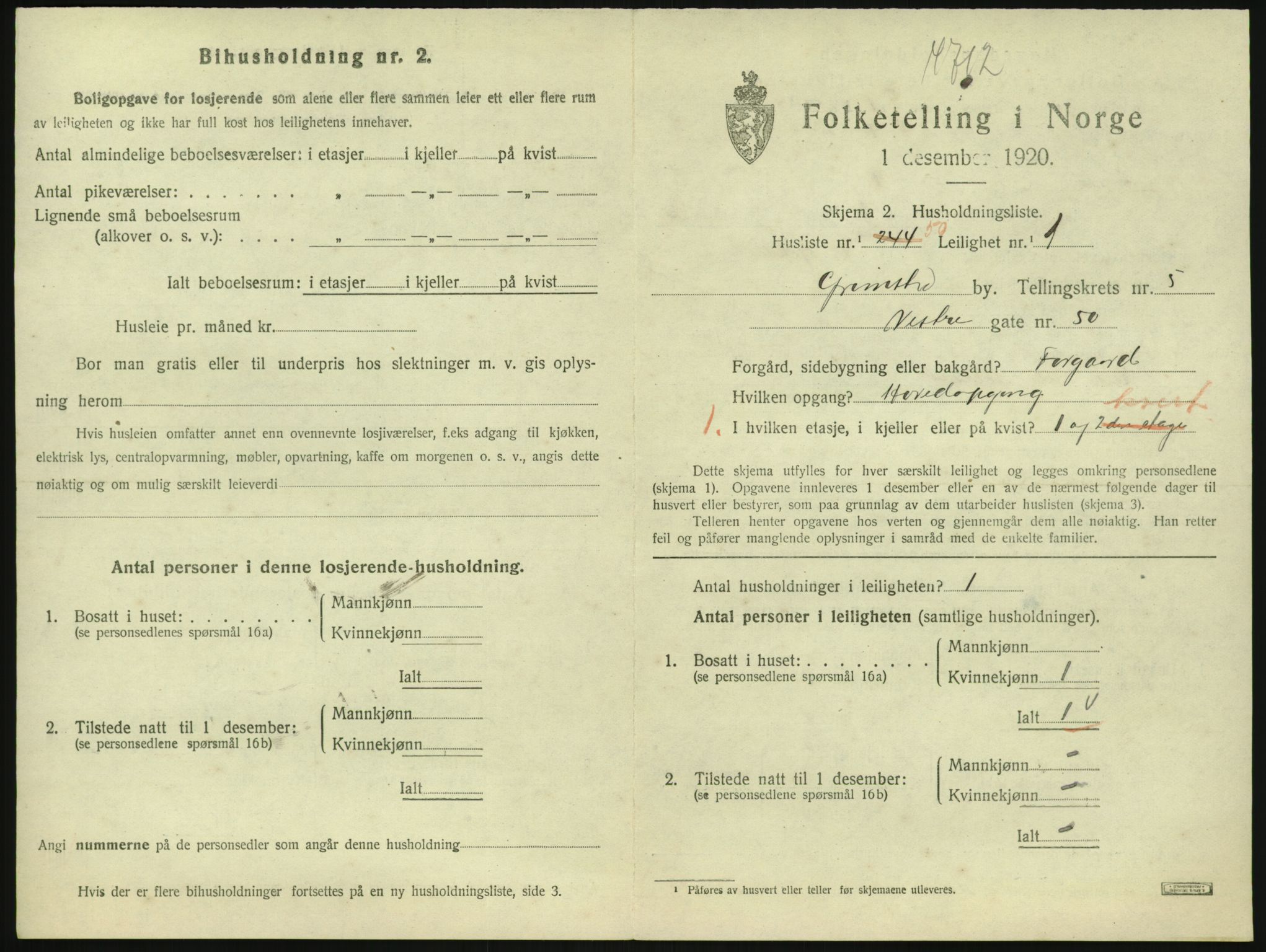 SAK, 1920 census for Grimstad, 1920, p. 2215