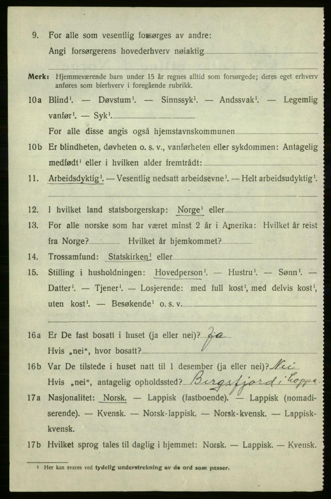 SATØ, 1920 census for Loppa, 1920, p. 885