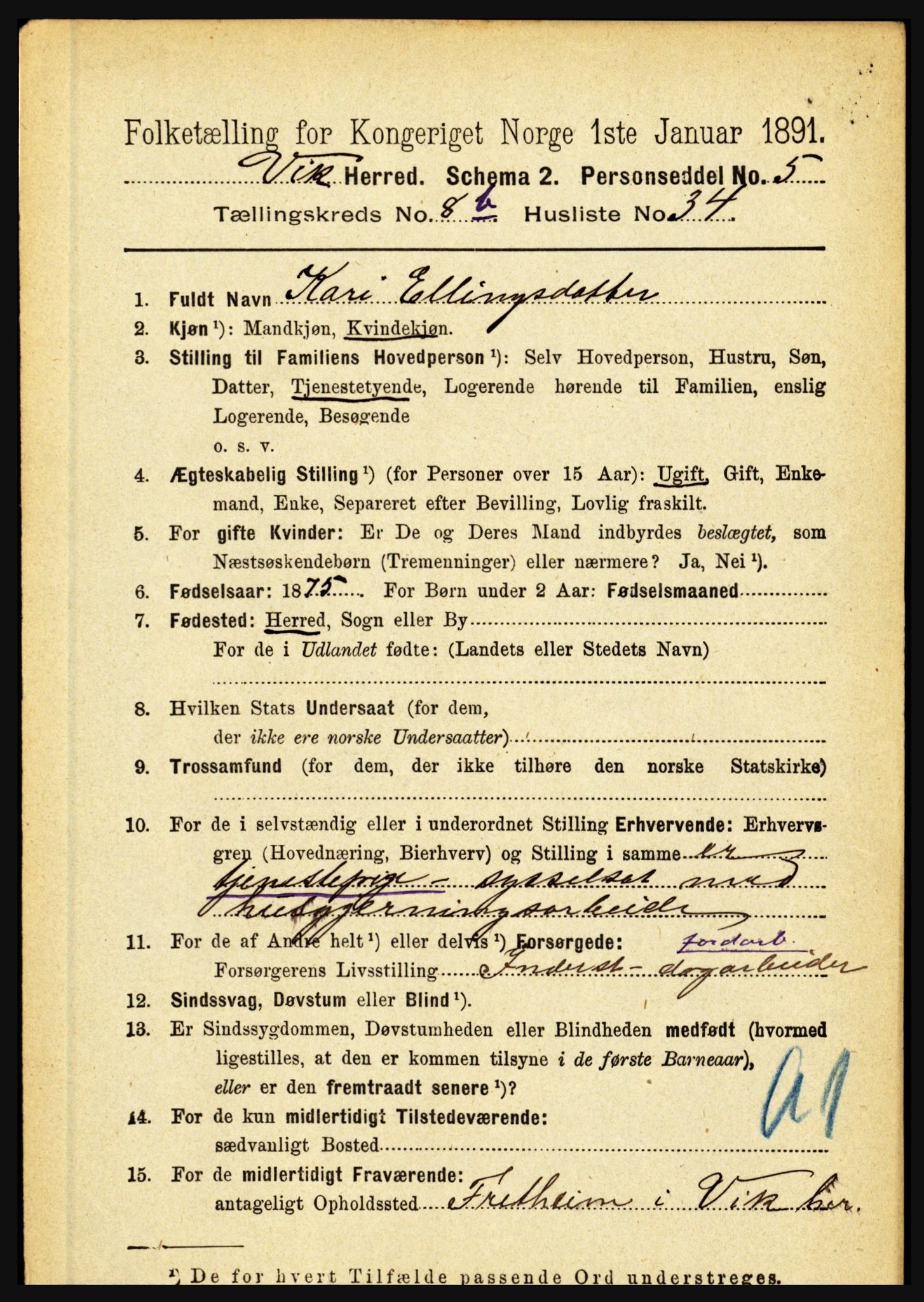 RA, 1891 census for 1417 Vik, 1891, p. 3908