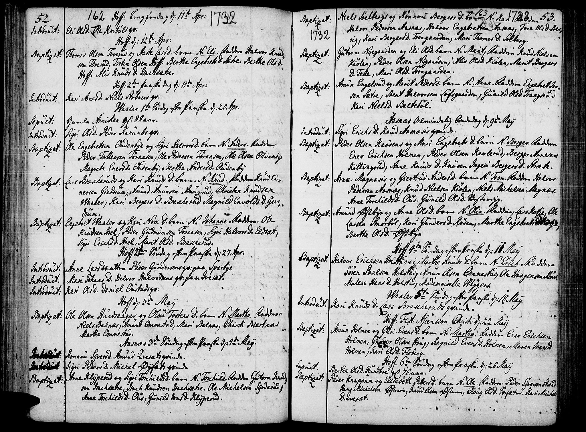 Hof prestekontor, AV/SAH-PREST-038/H/Ha/Haa/L0002: Parish register (official) no. 2, 1720-1749, p. 162-163