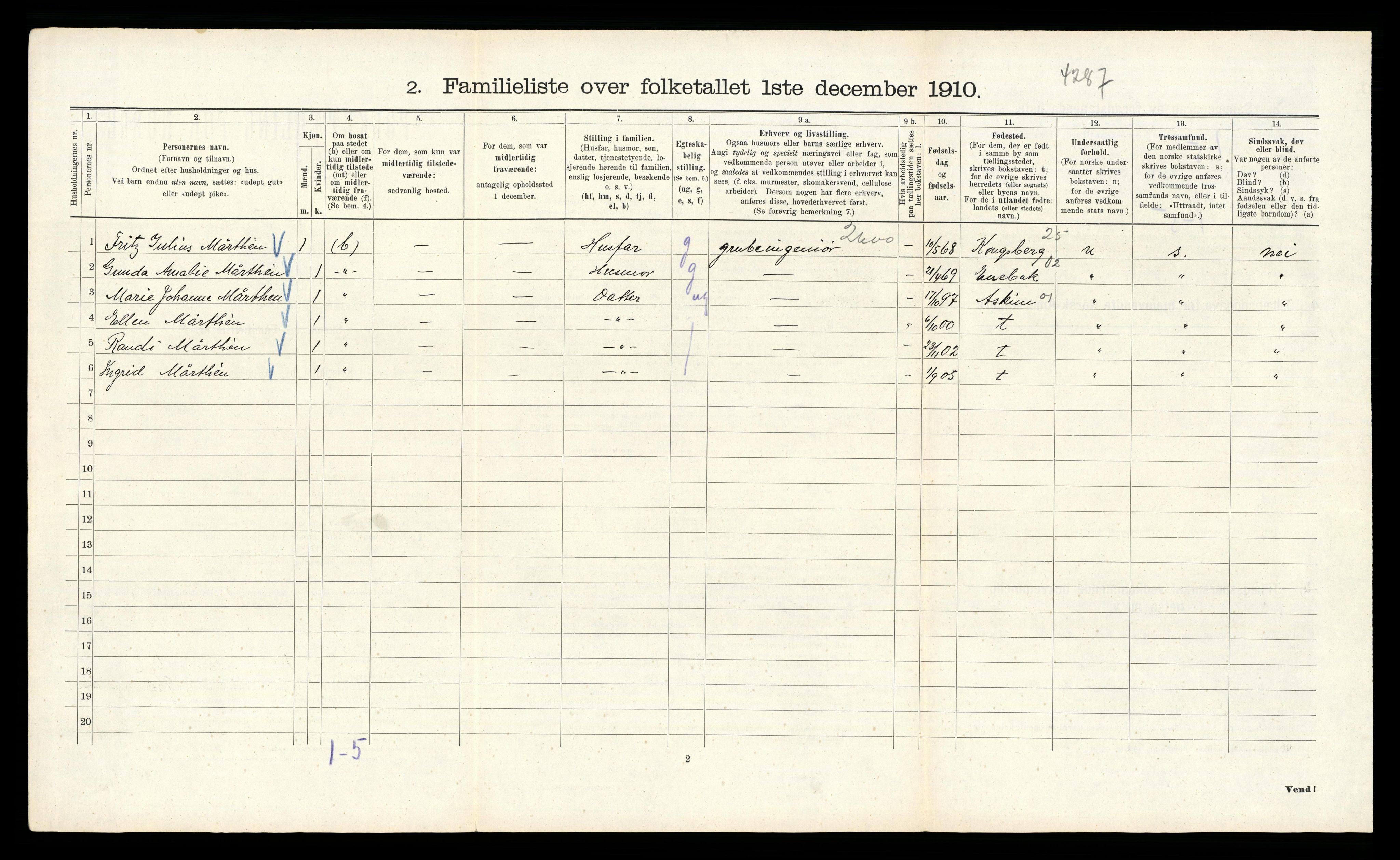 RA, 1910 census for Kristiania, 1910, p. 43326