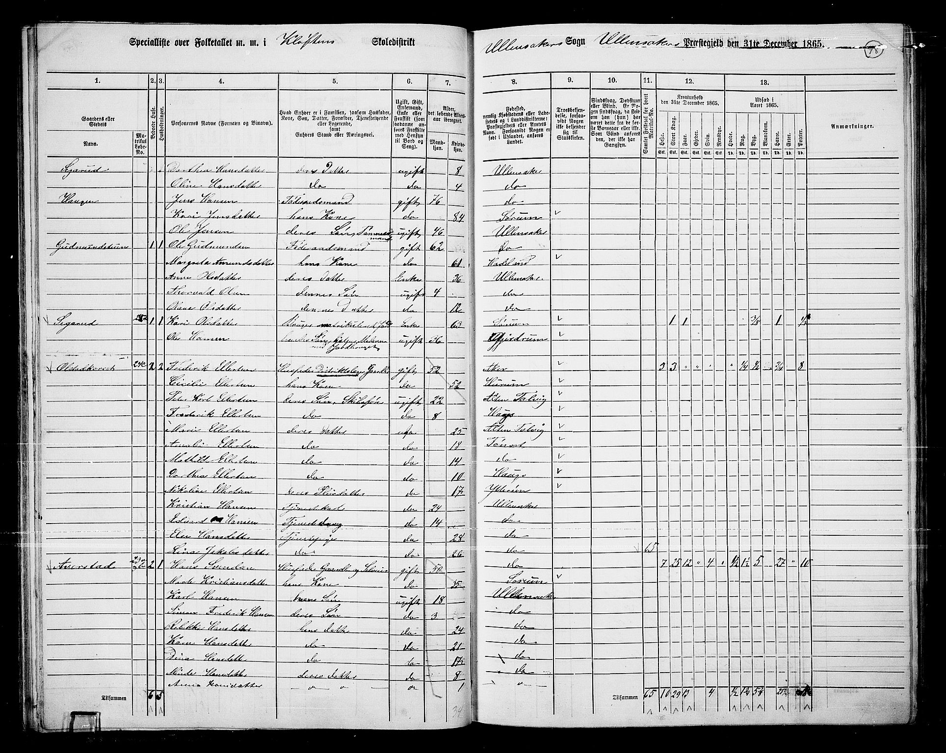 RA, 1865 census for Ullensaker, 1865, p. 41