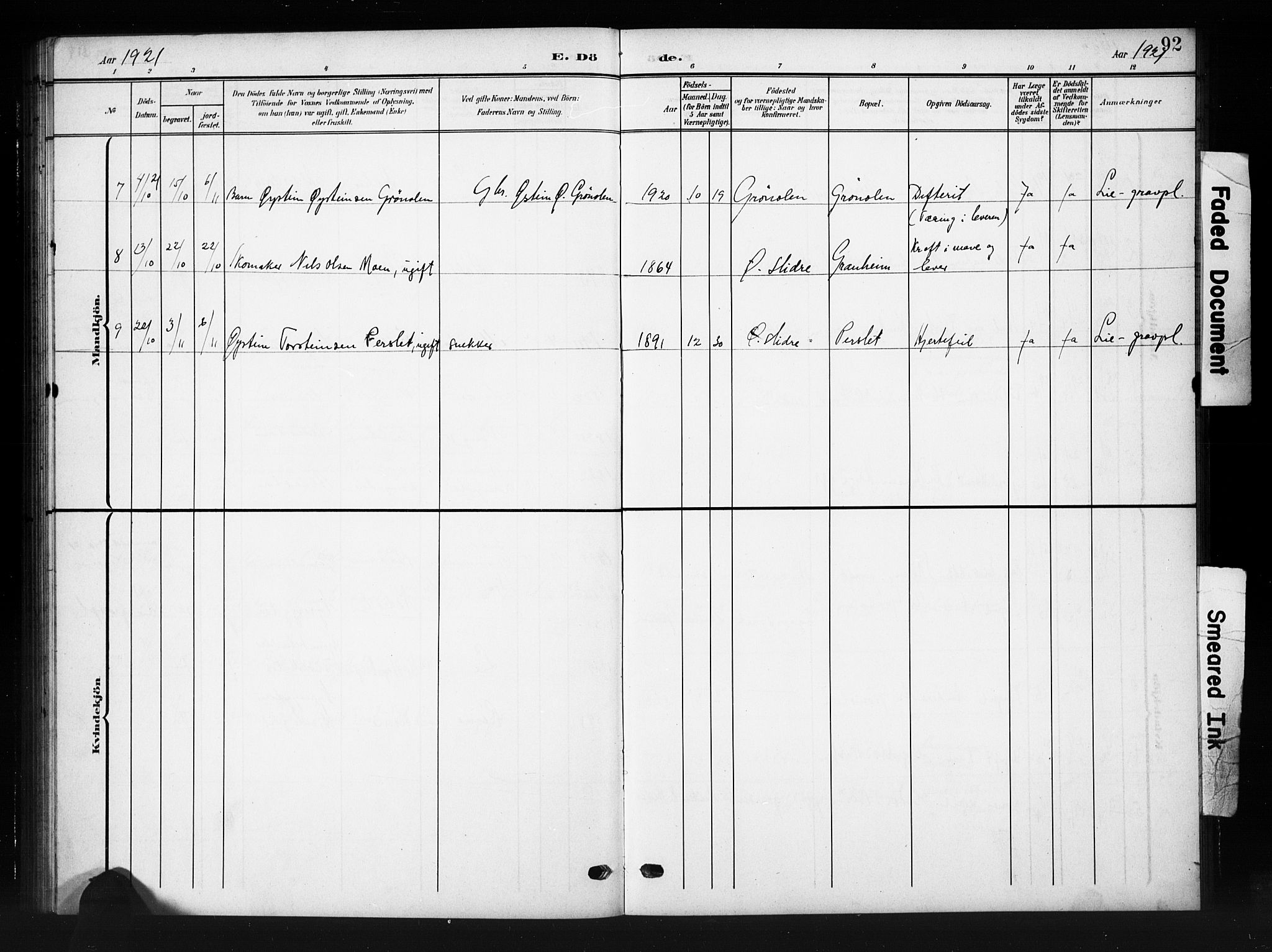 Øystre Slidre prestekontor, AV/SAH-PREST-138/H/Ha/Hab/L0007: Parish register (copy) no. 7, 1908-1927, p. 92