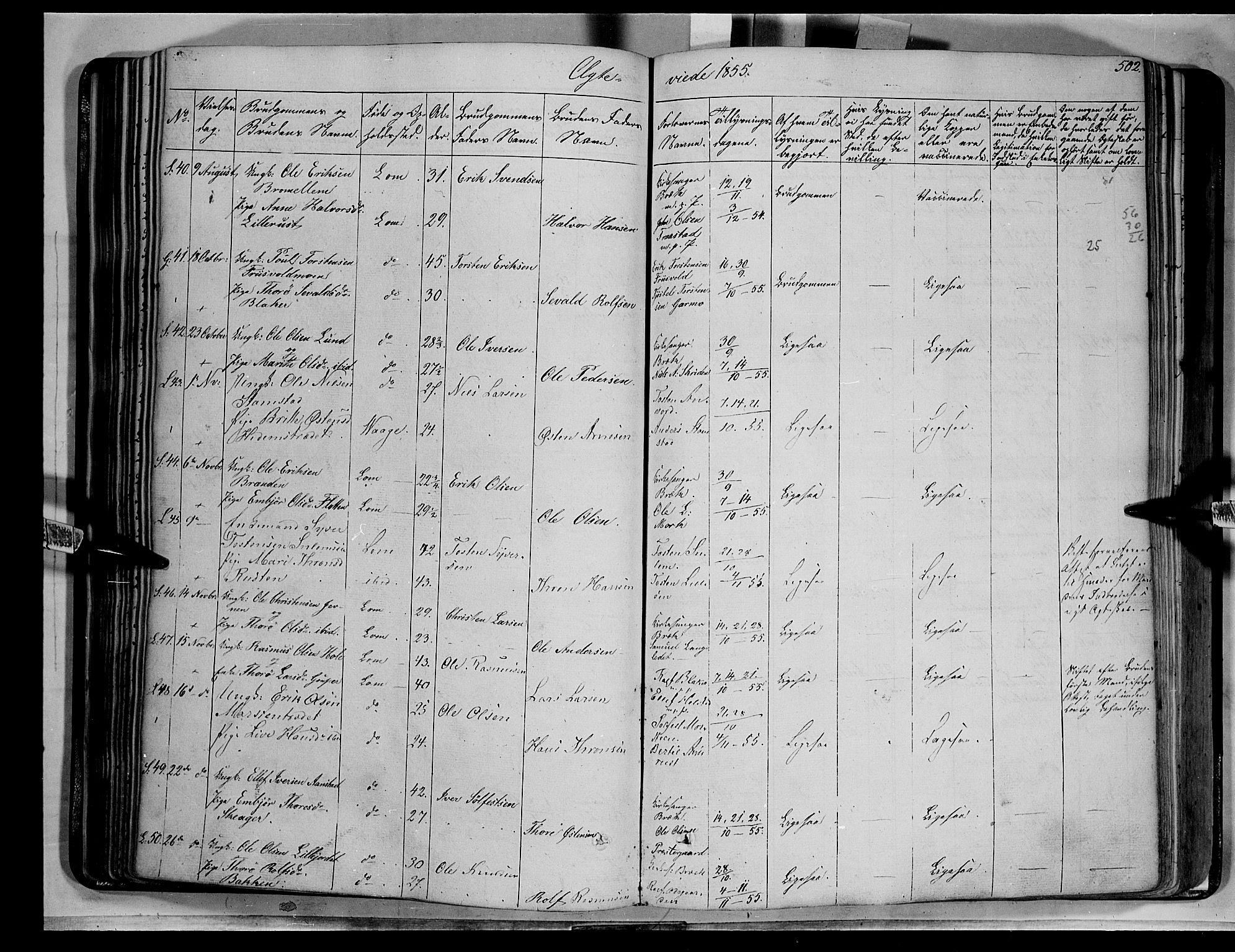 Lom prestekontor, SAH/PREST-070/K/L0006: Parish register (official) no. 6B, 1837-1863, p. 502