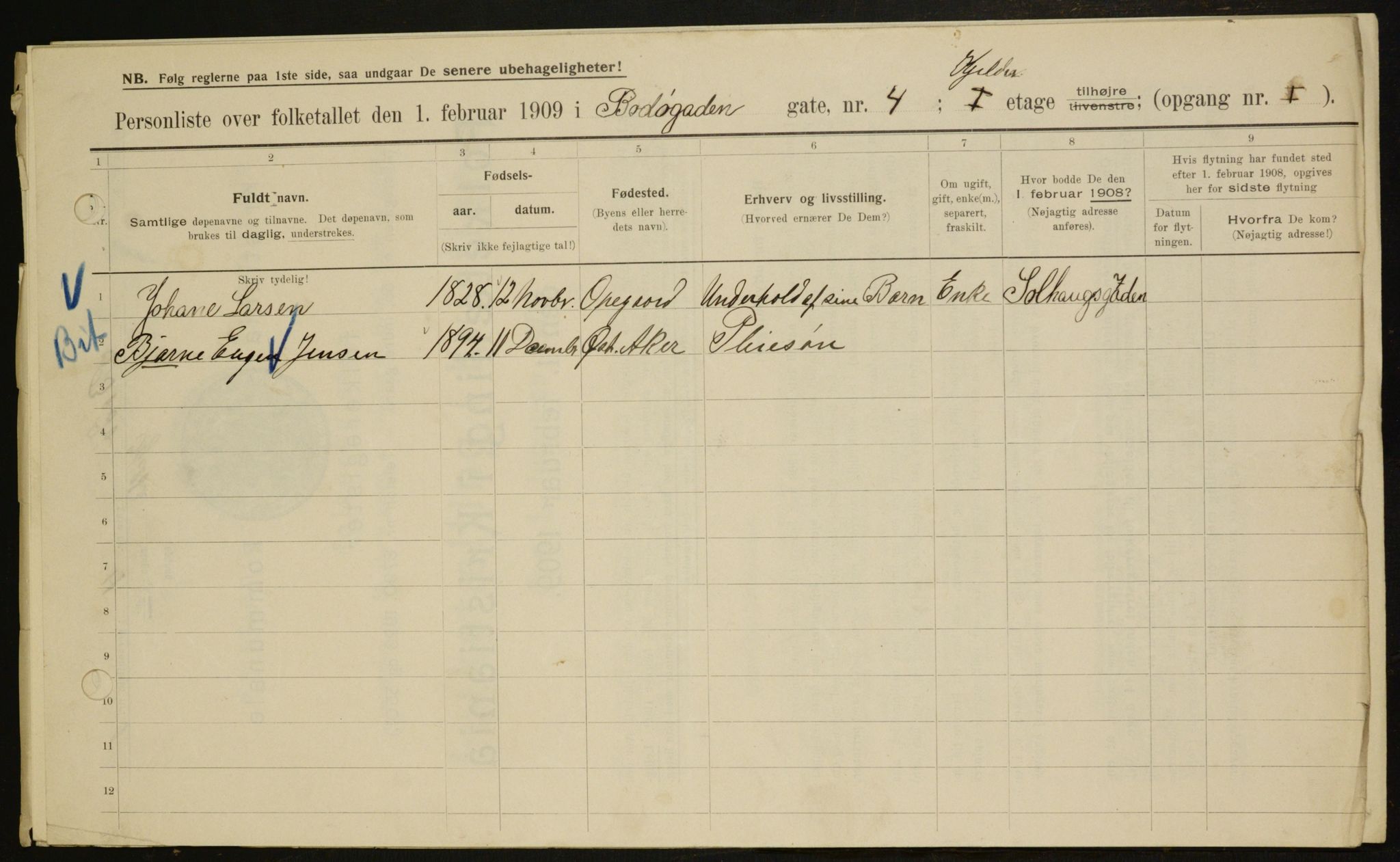 OBA, Municipal Census 1909 for Kristiania, 1909, p. 6271