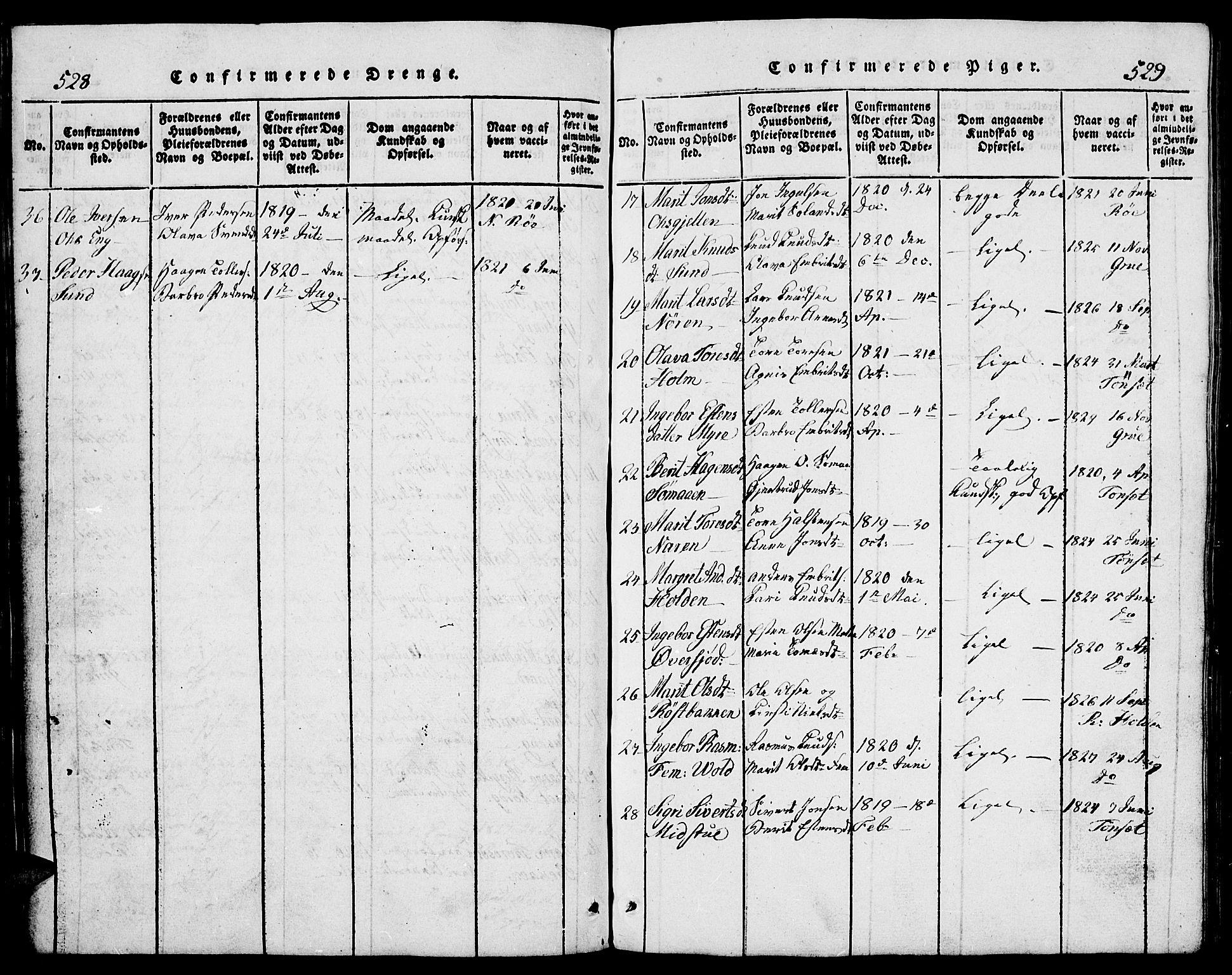 Tolga prestekontor, AV/SAH-PREST-062/L/L0002: Parish register (copy) no. 2, 1815-1844, p. 528-529