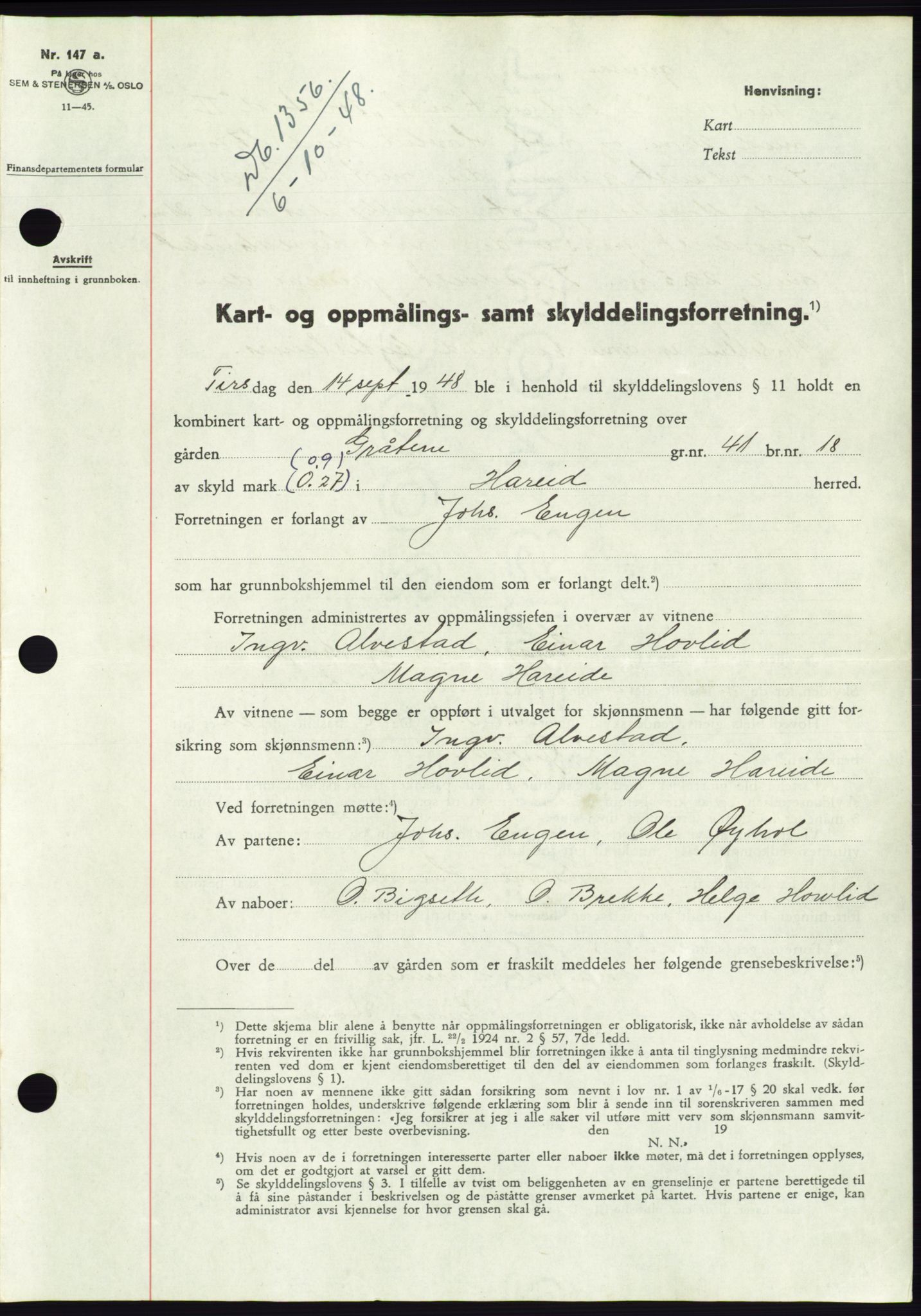 Søre Sunnmøre sorenskriveri, AV/SAT-A-4122/1/2/2C/L0083: Mortgage book no. 9A, 1948-1949, Diary no: : 1356/1948