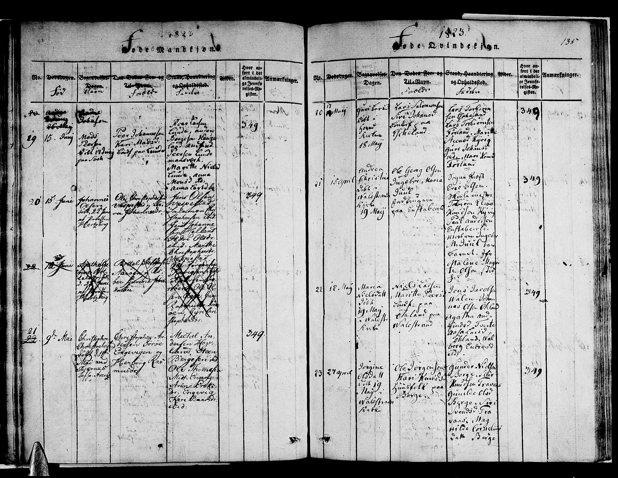 Stord sokneprestembete, AV/SAB-A-78201/H/Haa: Parish register (official) no. A 5, 1816-1825, p. 135