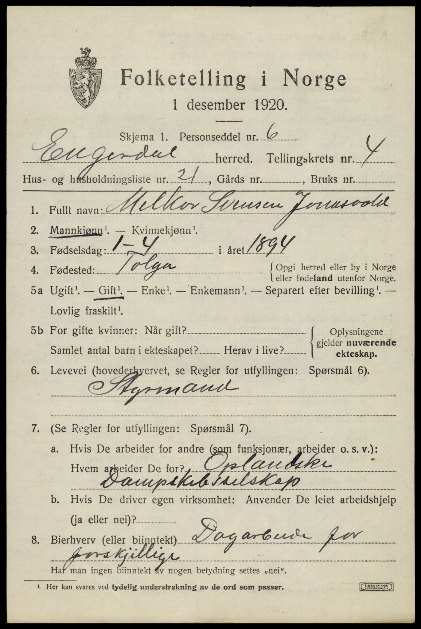 SAH, 1920 census for Engerdal, 1920, p. 2549