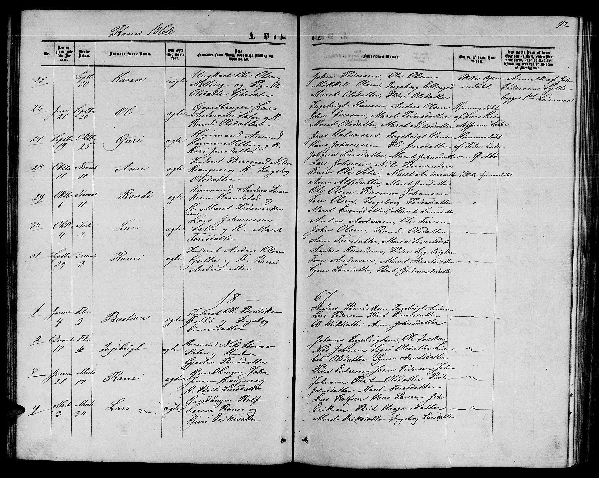 Ministerialprotokoller, klokkerbøker og fødselsregistre - Møre og Romsdal, SAT/A-1454/595/L1051: Parish register (copy) no. 595C03, 1866-1891, p. 42