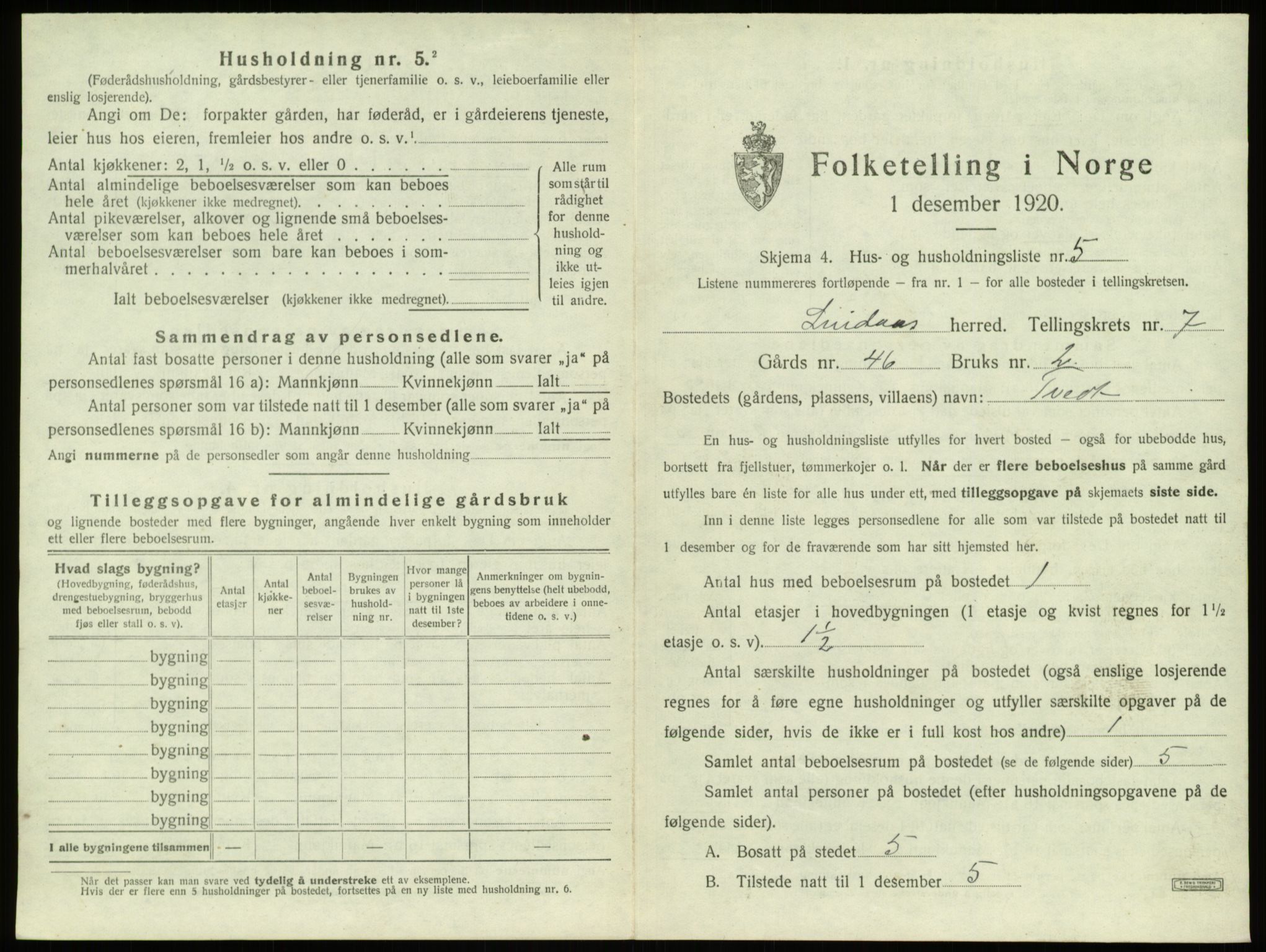 SAB, 1920 census for Lindås, 1920, p. 477