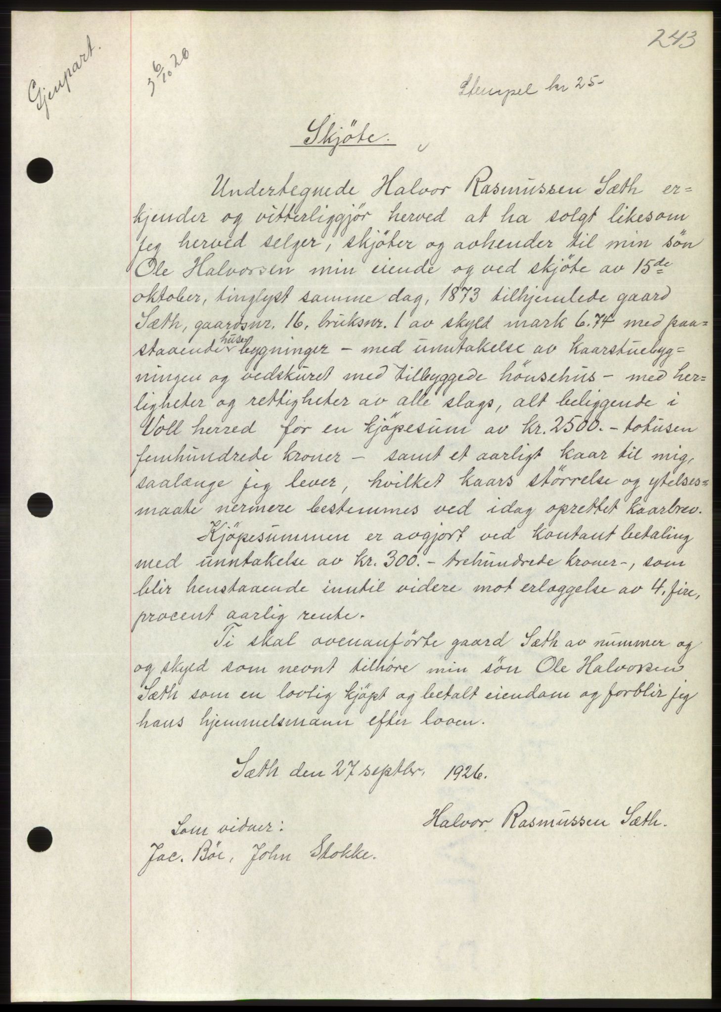 Romsdal sorenskriveri, AV/SAT-A-4149/1/2/2C/L0051: Mortgage book no. 45, 1926-1927, Deed date: 06.10.1926