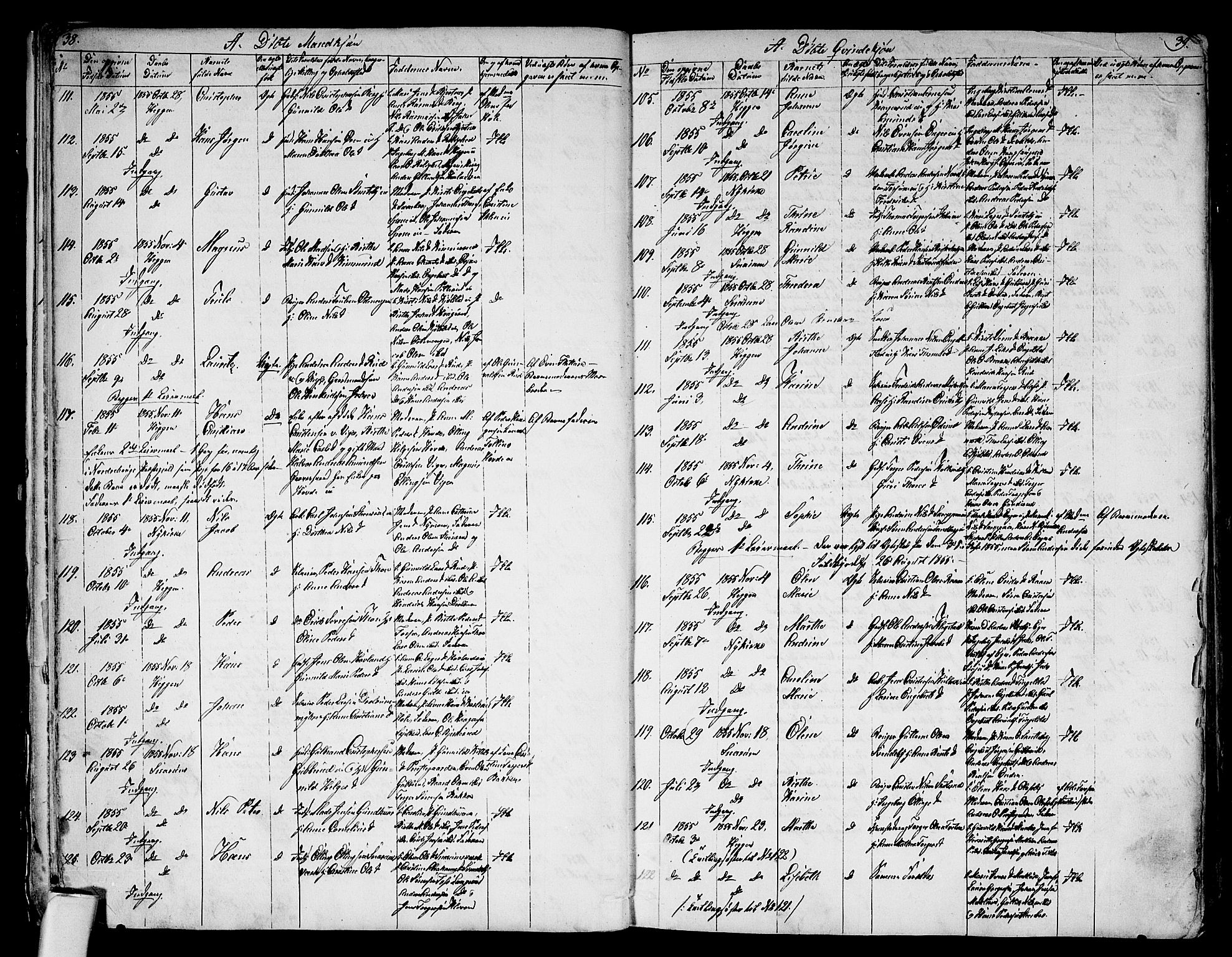 Modum kirkebøker, SAKO/A-234/G/Ga/L0006: Parish register (copy) no. I 6, 1854-1868, p. 38-39