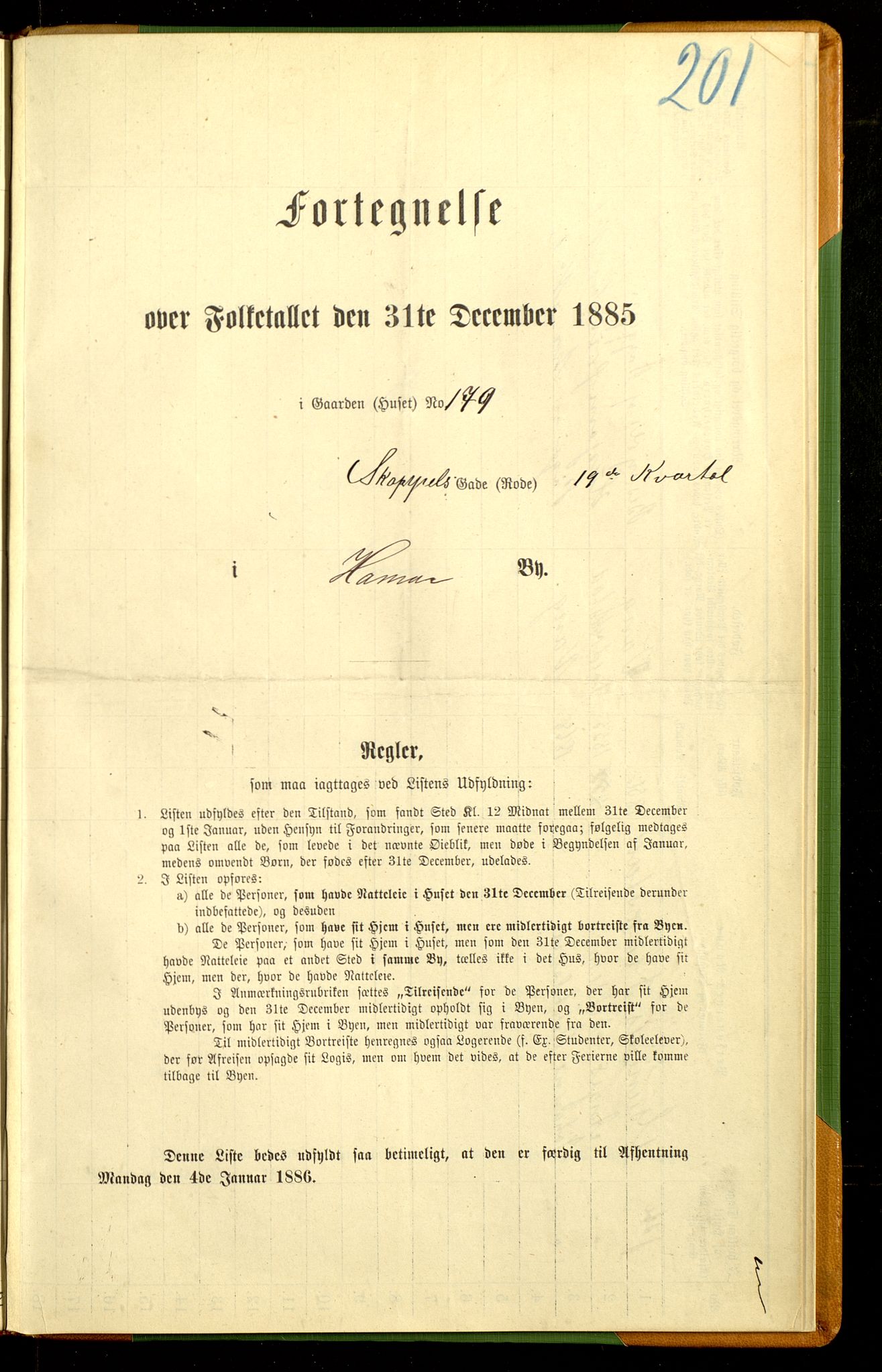 SAH, 1885 census for 0401 Hamar, 1885, p. 415