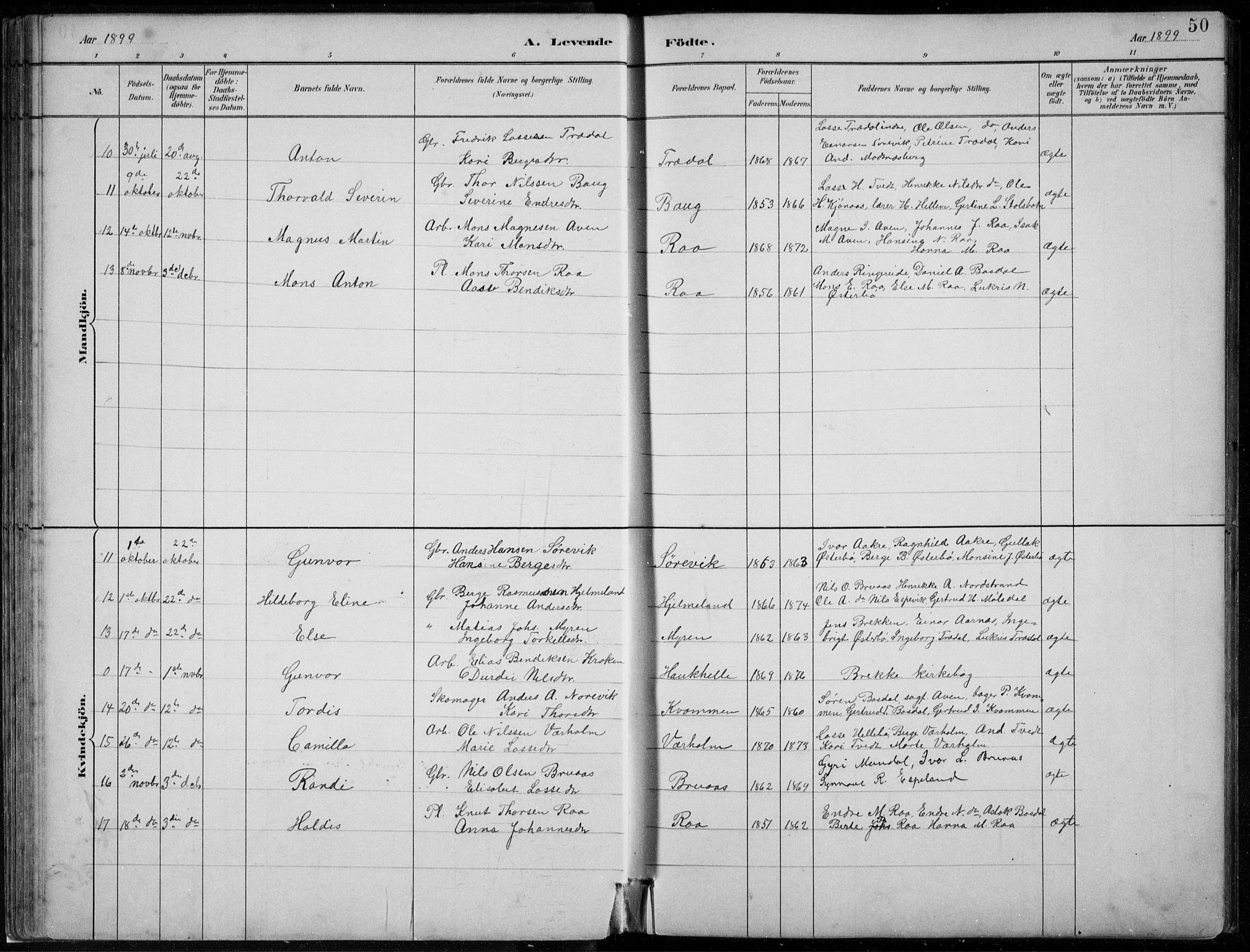 Lavik sokneprestembete, SAB/A-80901: Parish register (copy) no. A 2, 1882-1910, p. 50