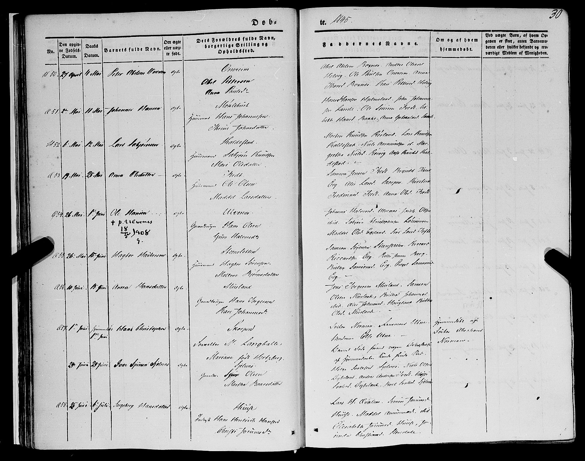 Kvinnherad sokneprestembete, SAB/A-76401/H/Haa: Parish register (official) no. A 7, 1843-1853, p. 30