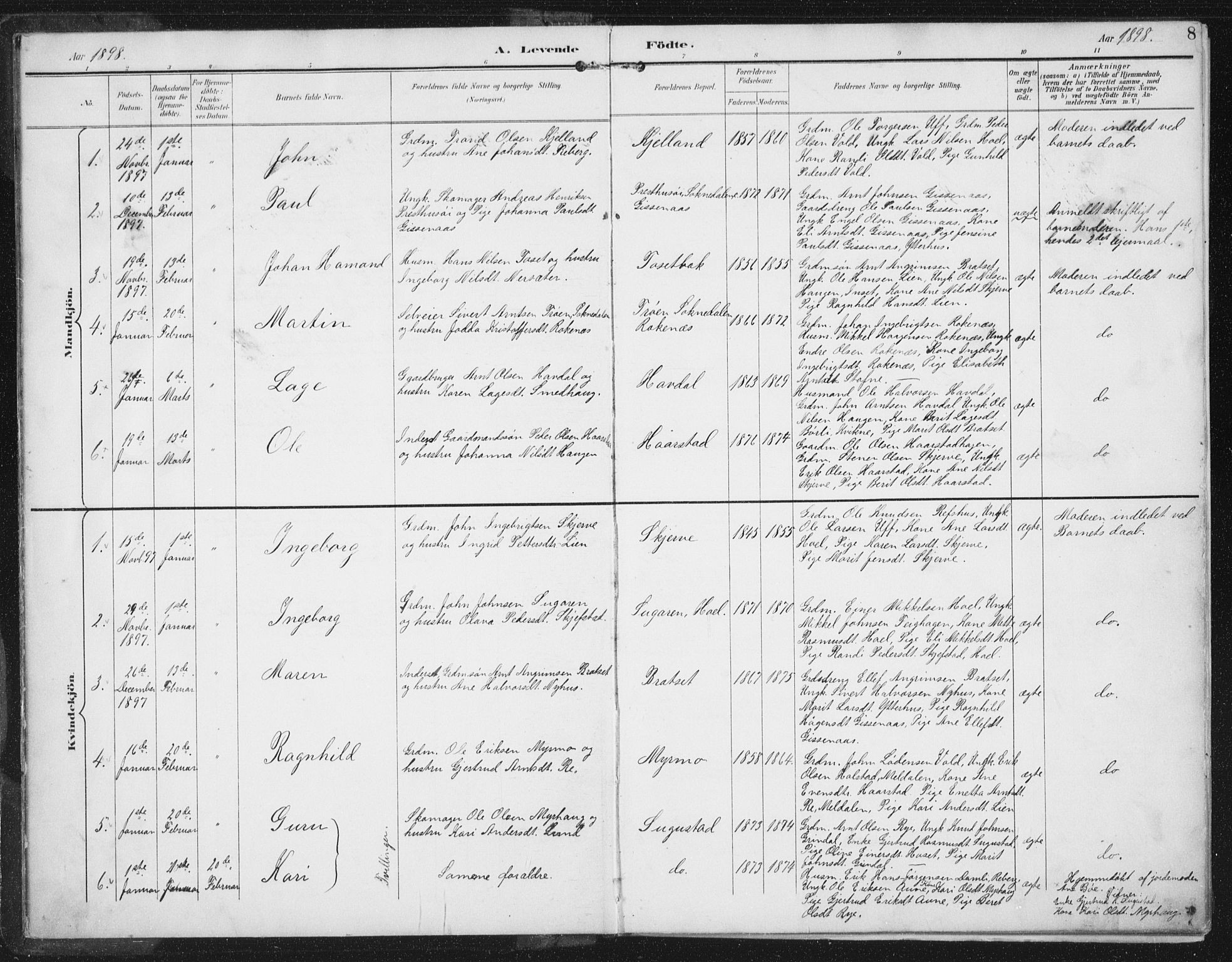 Ministerialprotokoller, klokkerbøker og fødselsregistre - Sør-Trøndelag, AV/SAT-A-1456/674/L0872: Parish register (official) no. 674A04, 1897-1907, p. 8