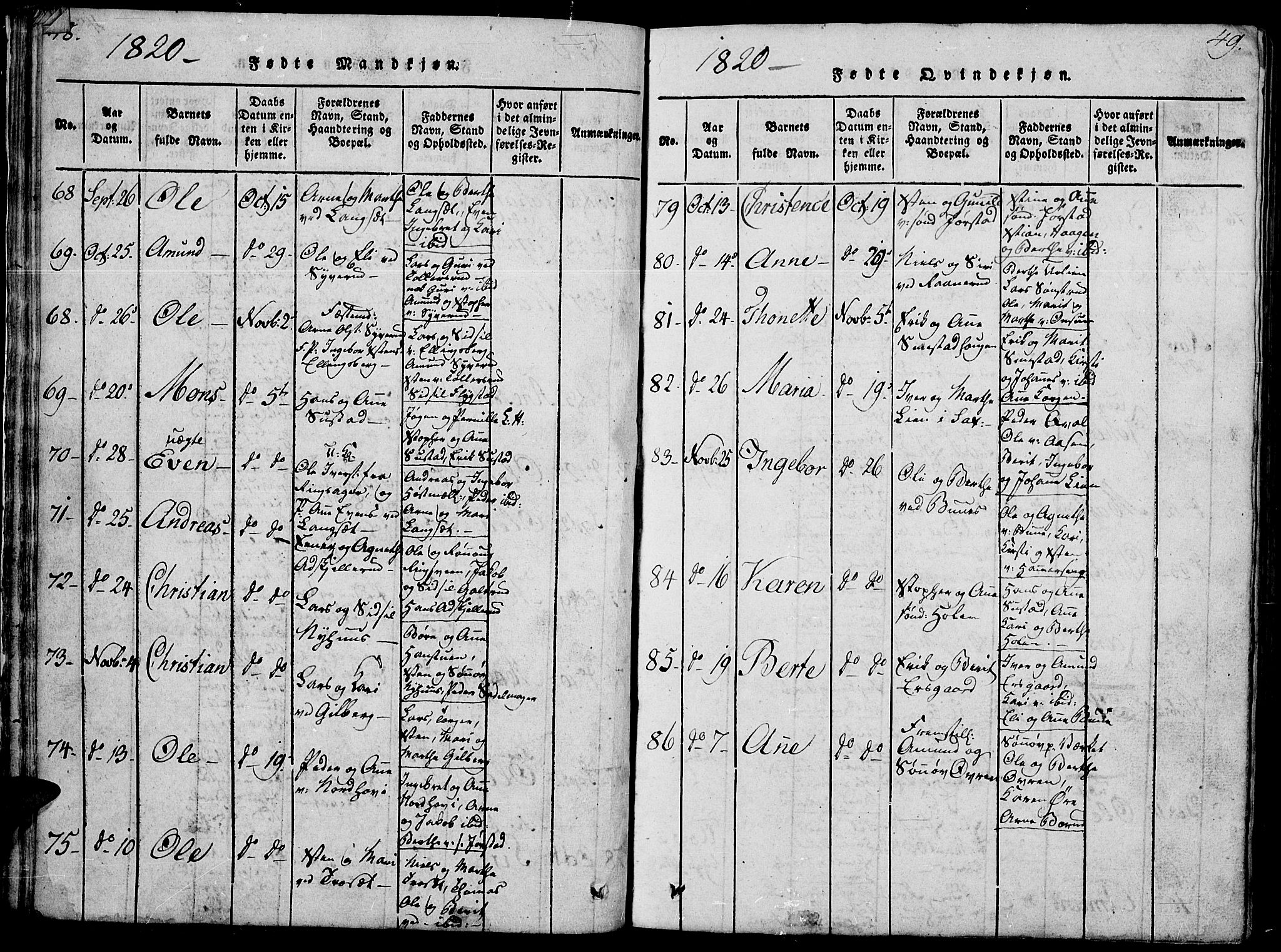 Fåberg prestekontor, SAH/PREST-086/H/Ha/Hab/L0004: Parish register (copy) no. 4, 1818-1837, p. 48-49