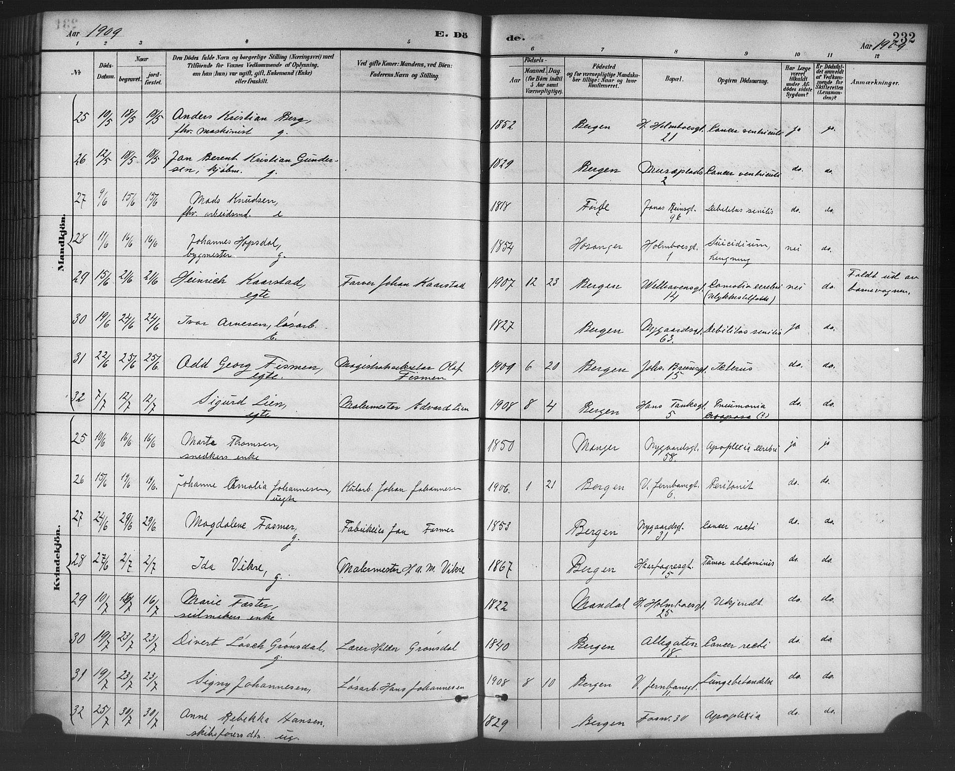 Johanneskirken sokneprestembete, SAB/A-76001/H/Hab: Parish register (copy) no. D 1, 1885-1915, p. 232